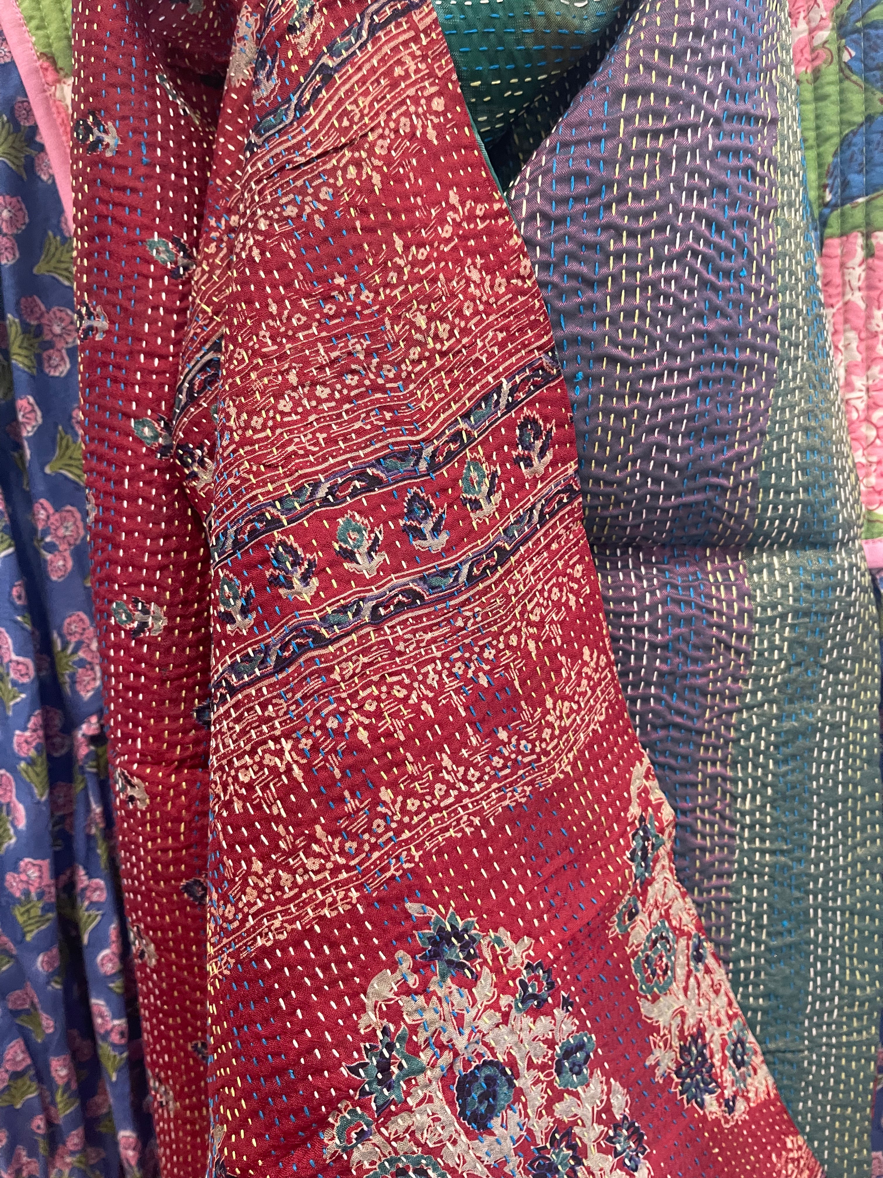 Kantha Silk Muffler - Floral Plum