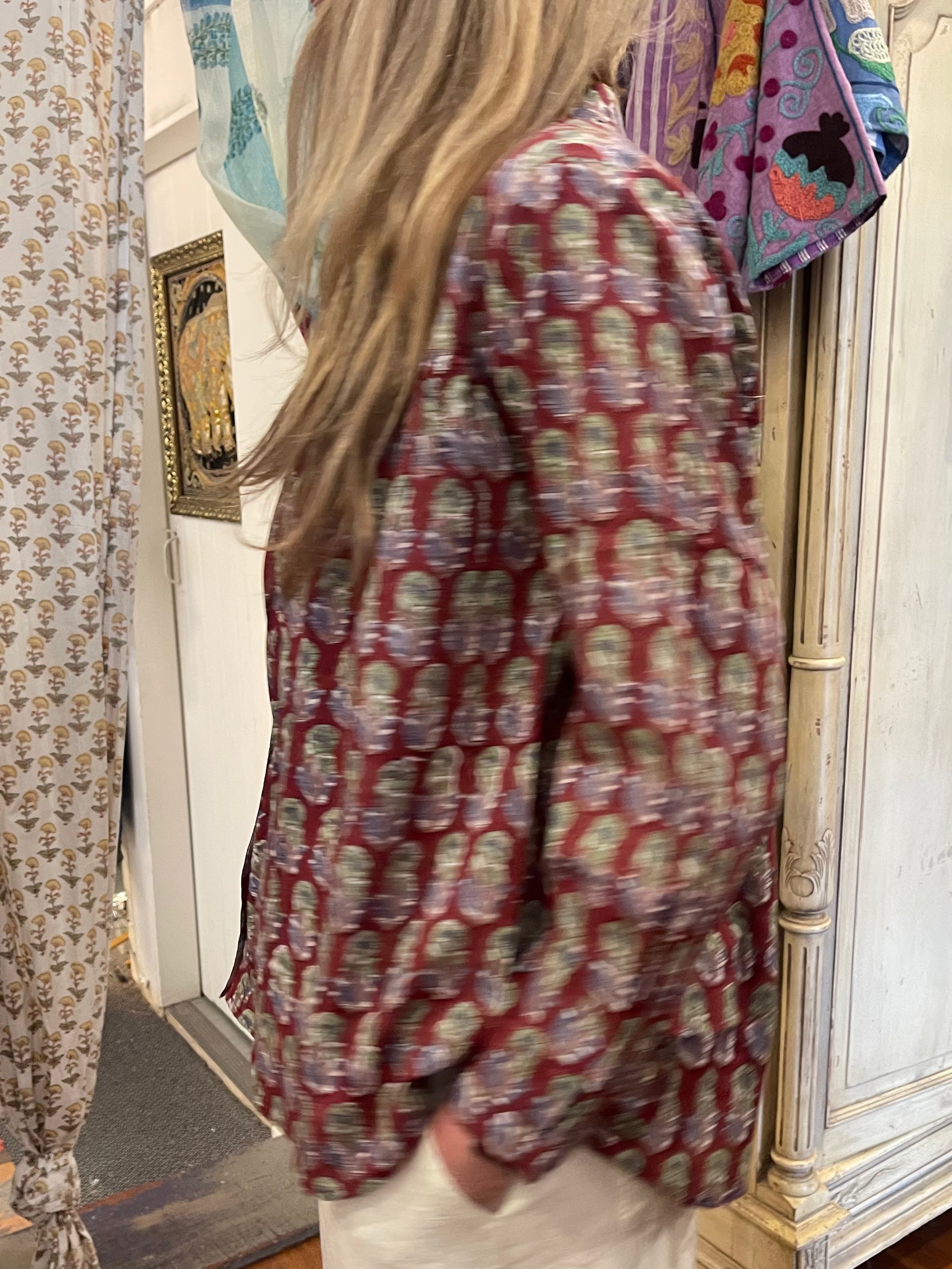 Handblock Printed Blouse - CRIMSON FLOWERS