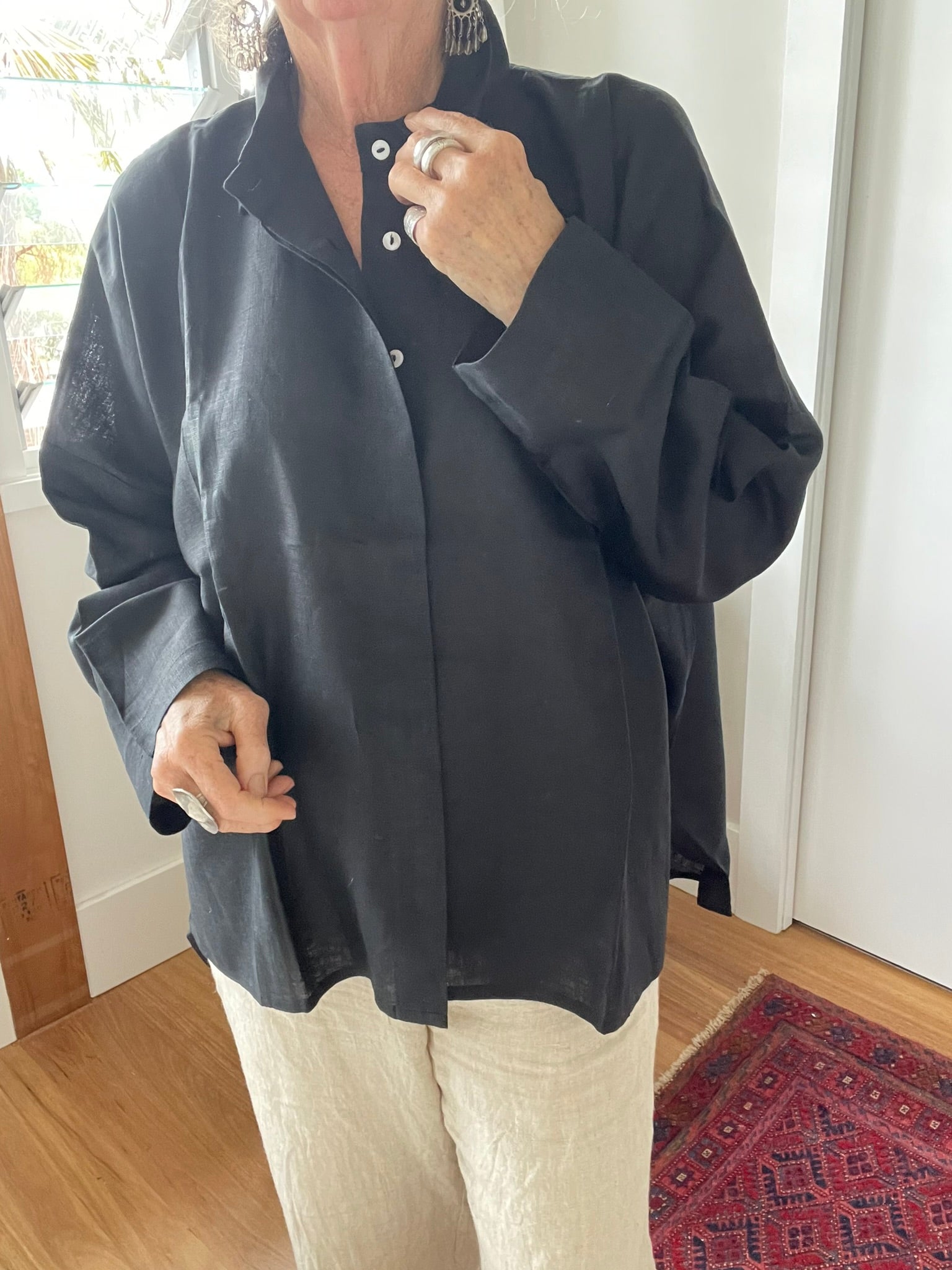 LINEN OVERSIZE SHIRT - Black