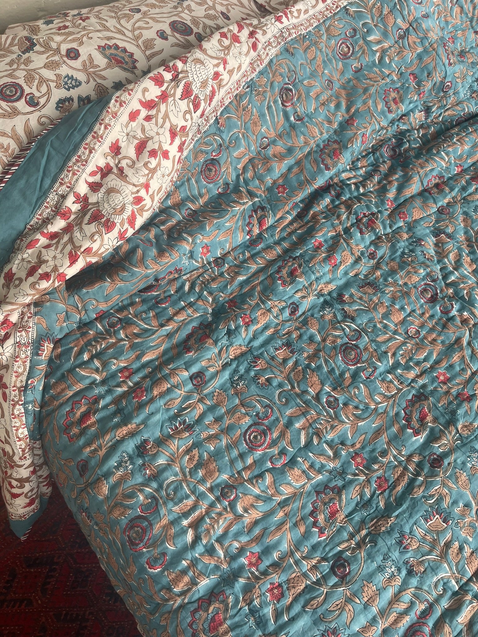 Jaipuri Cotton Quilt - Floral Jade