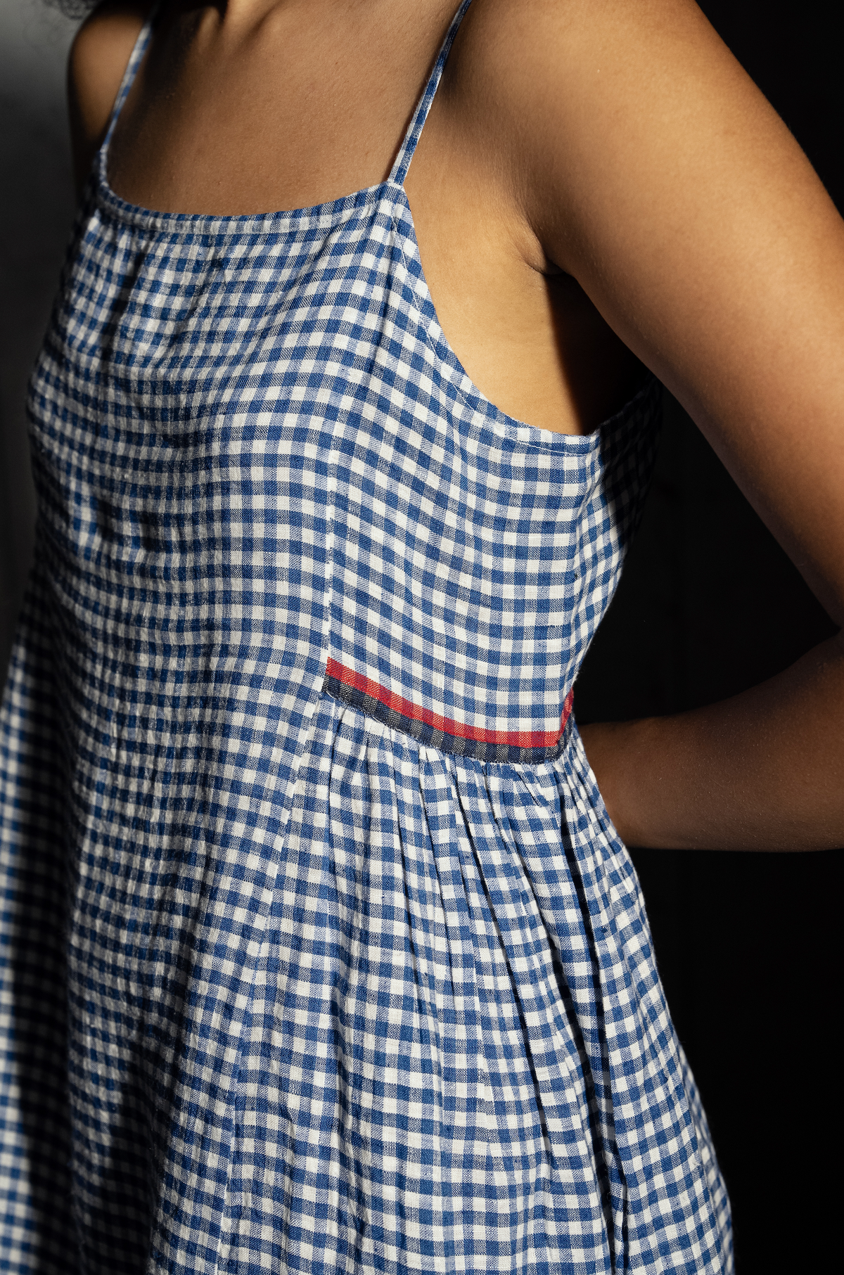 SARBANI LINEN SLIP DRESS - Cobalt Check