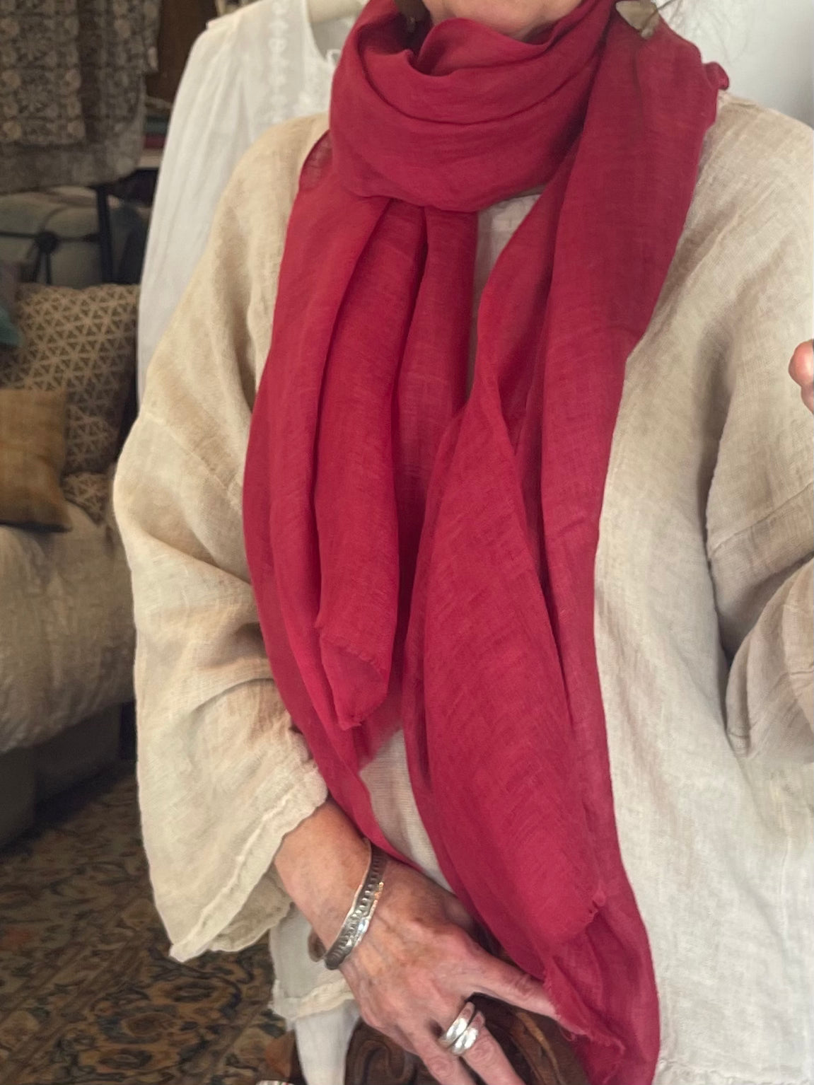 Linen Scarf - Cherry