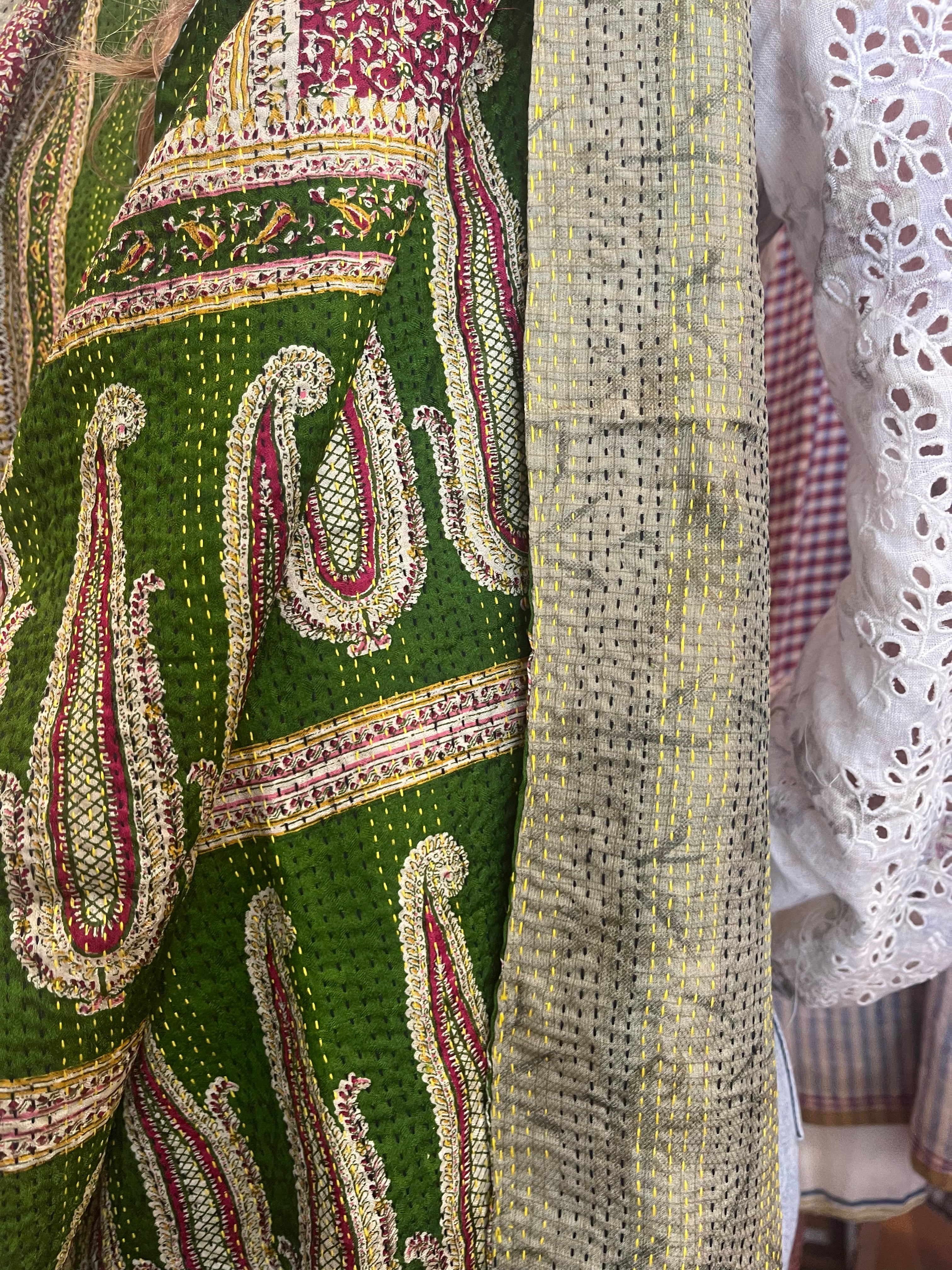 Kantha Silk Muffler - Forest Paisley