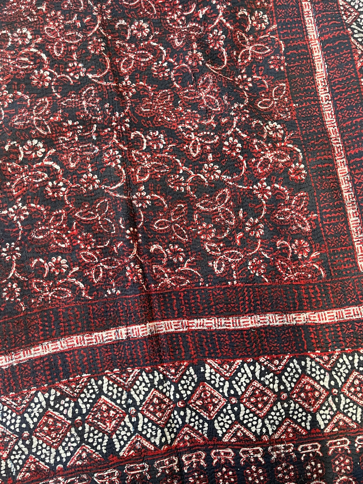 VINTAGE AJRAKH KANTHA - Indigo Night Flower