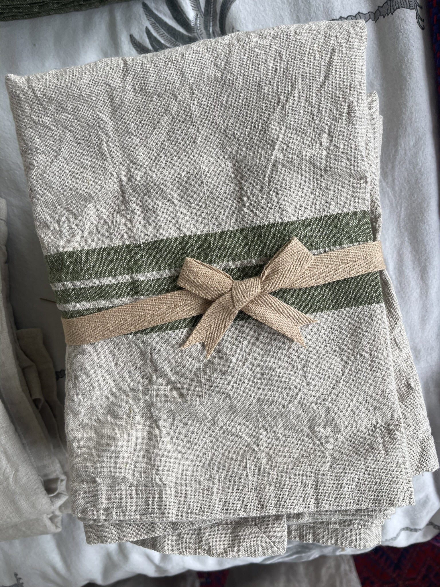 Mediterranean Tea Towel | Cotton/Linen Olive Stripe