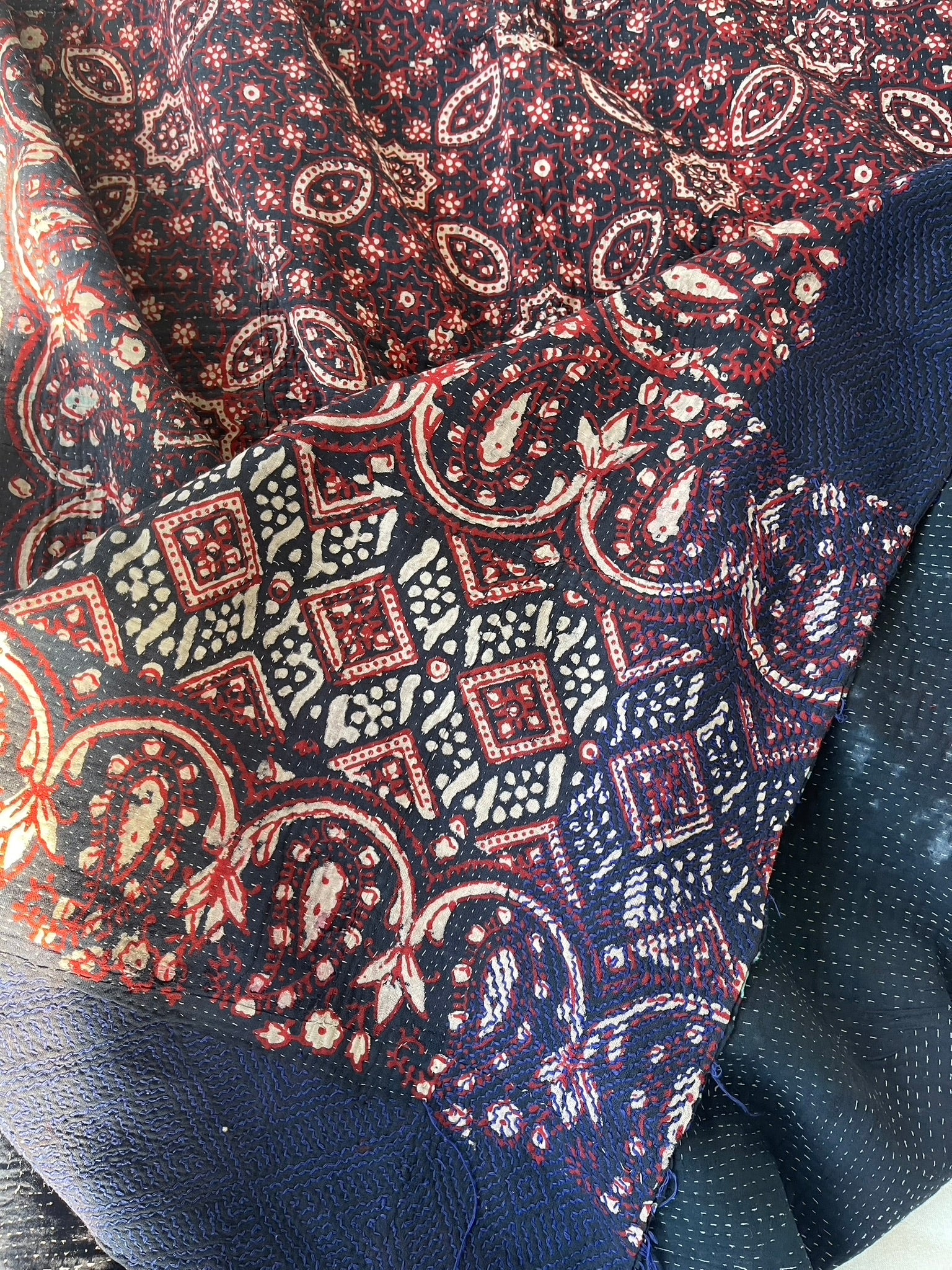 VINTAGE AJAKH KANTHA - Deep Indigo Diagonal