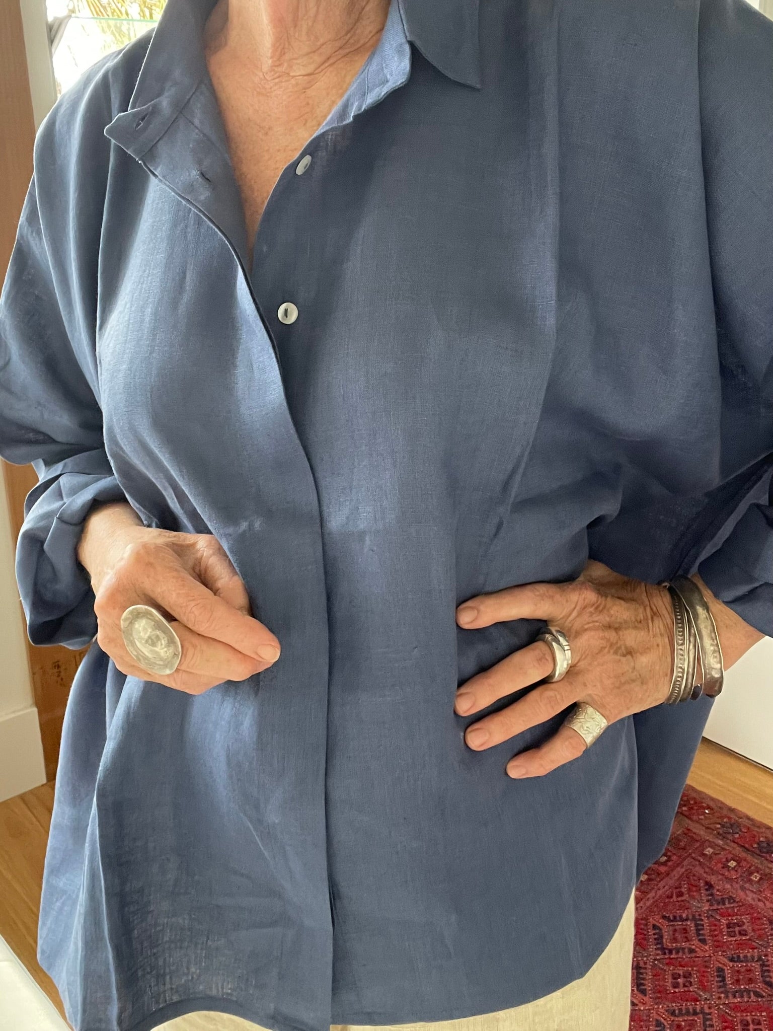 LINEN OVERSIZE SHIRT - Dark Dove Blue