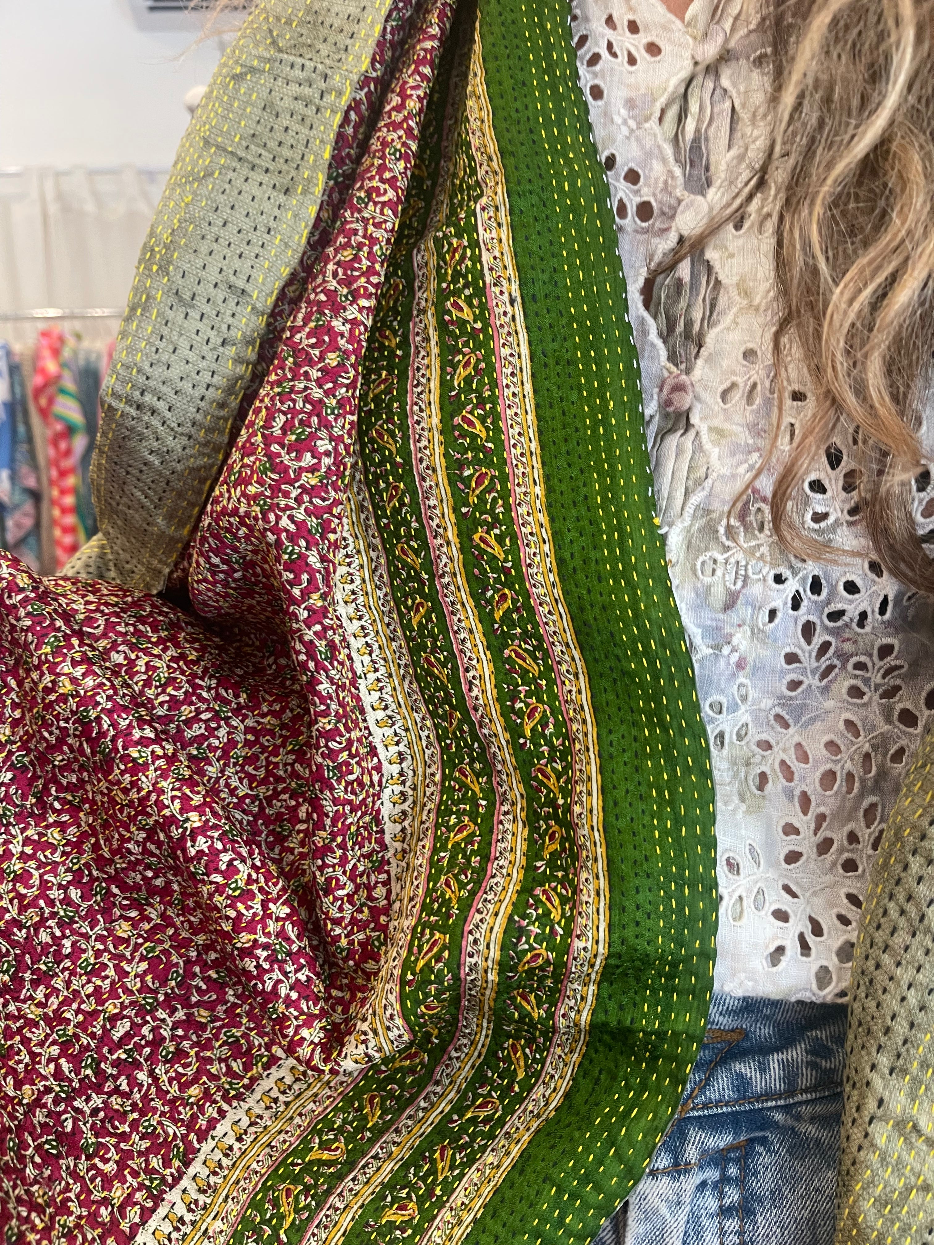 Kantha Silk Muffler - Forest Paisley