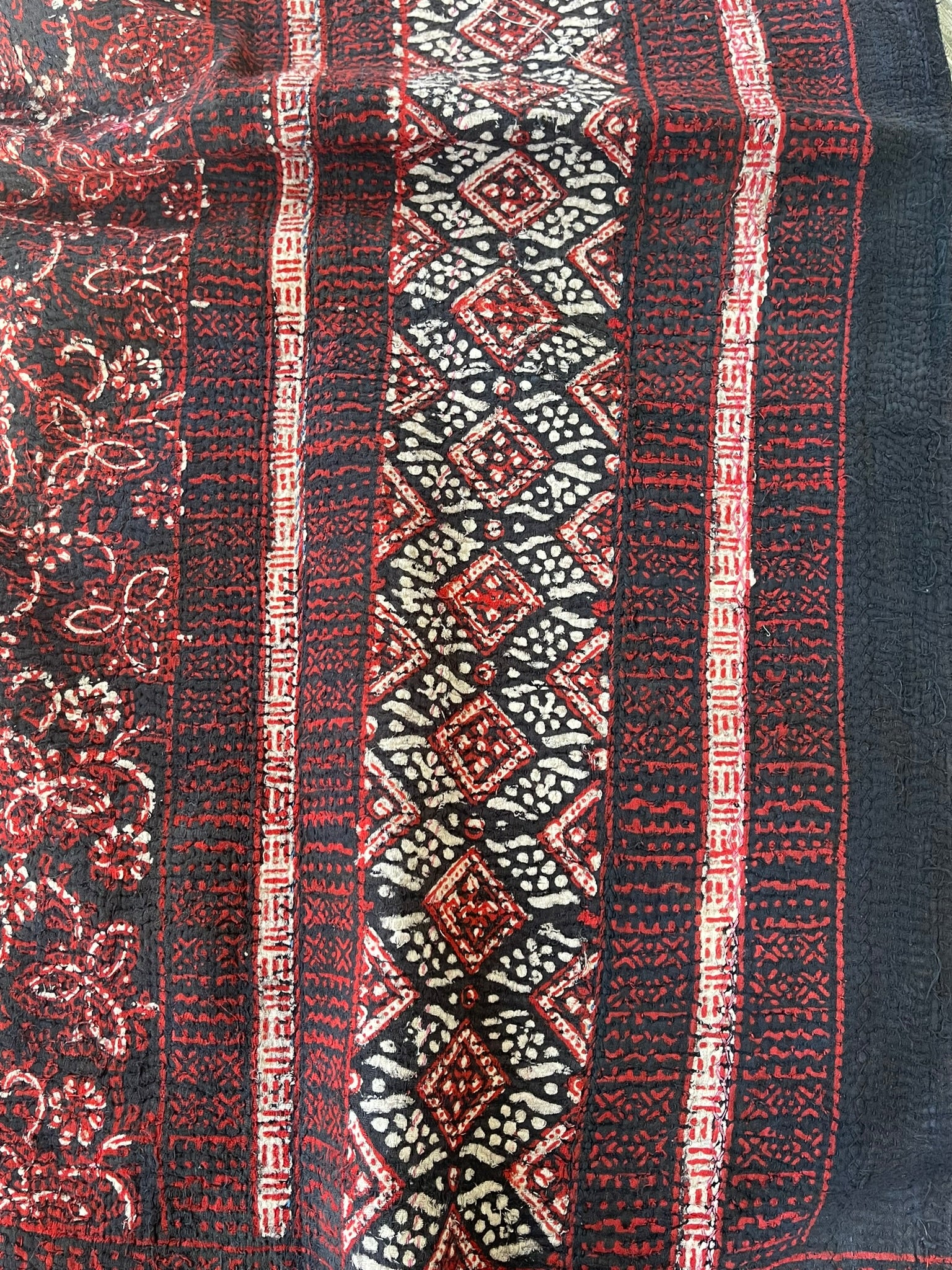 VINTAGE AJRAKH KANTHA - Indigo Night Flower