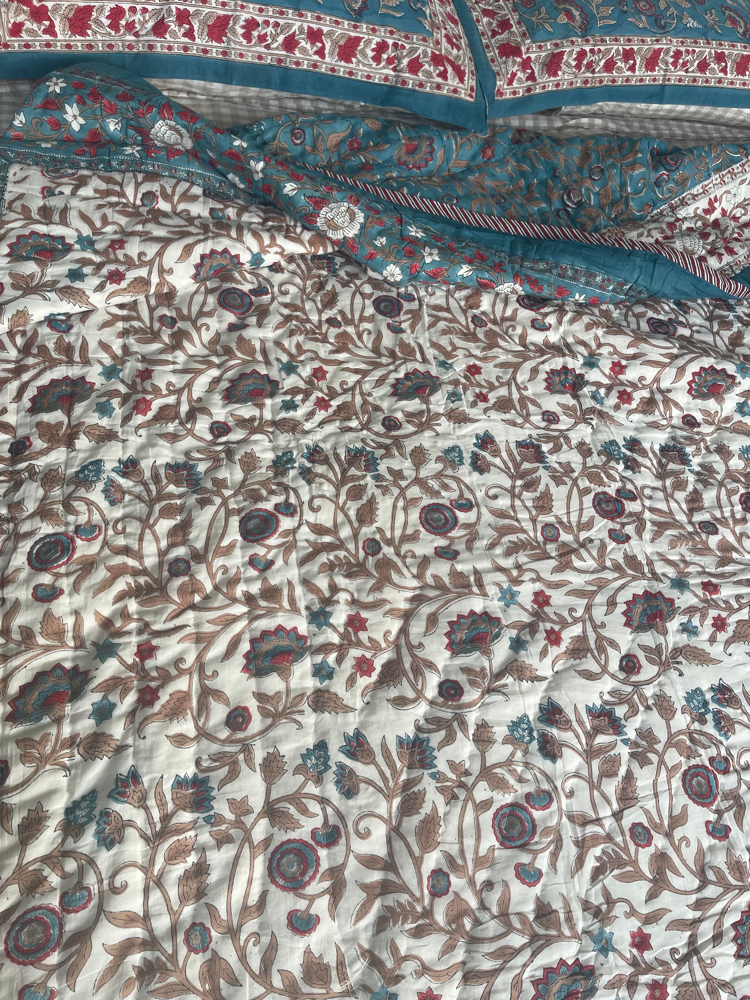 Jaipuri Cotton Quilt - Floral Jade