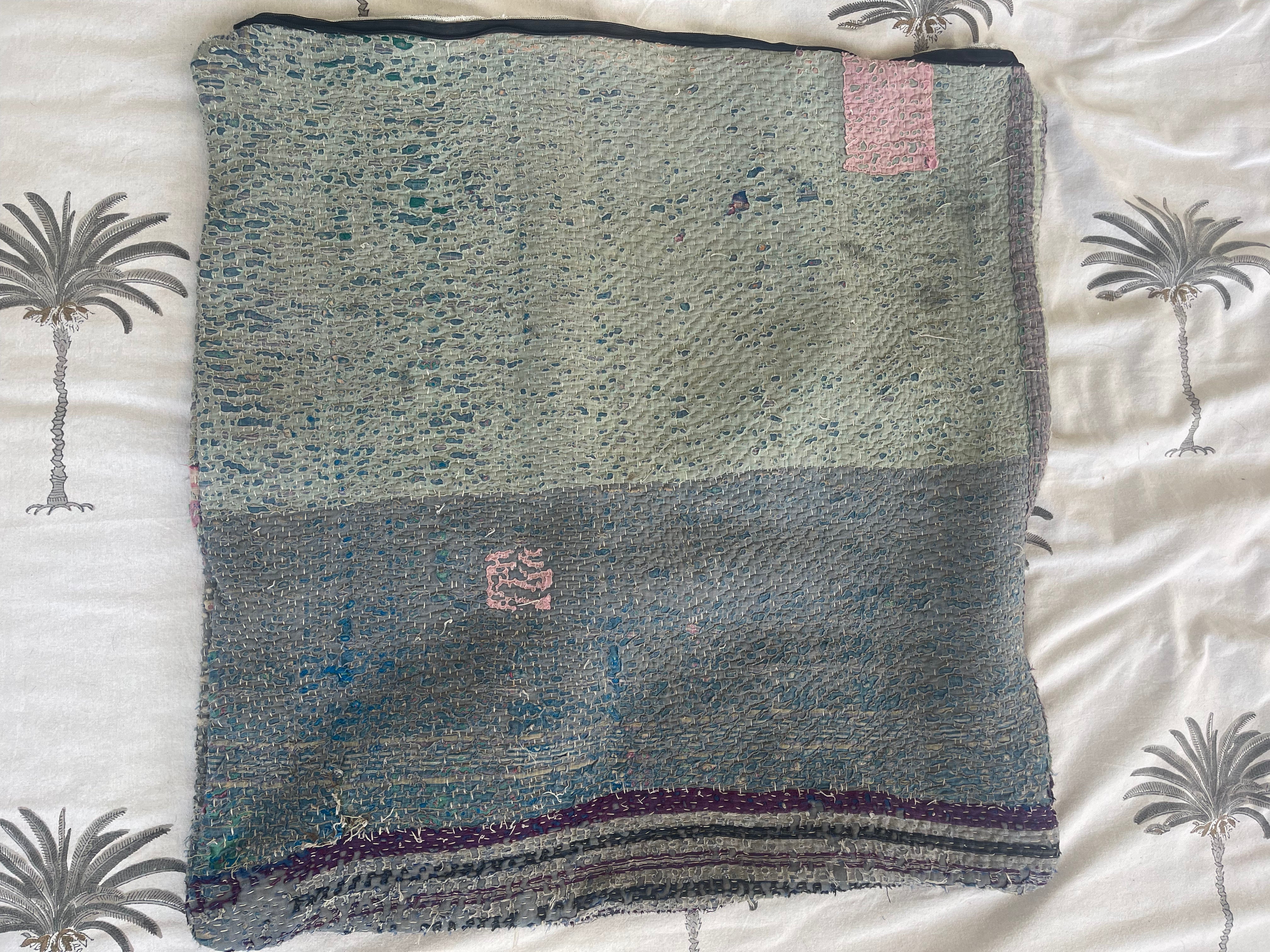 Vintage Kantha Cushion - Haze Orange Square