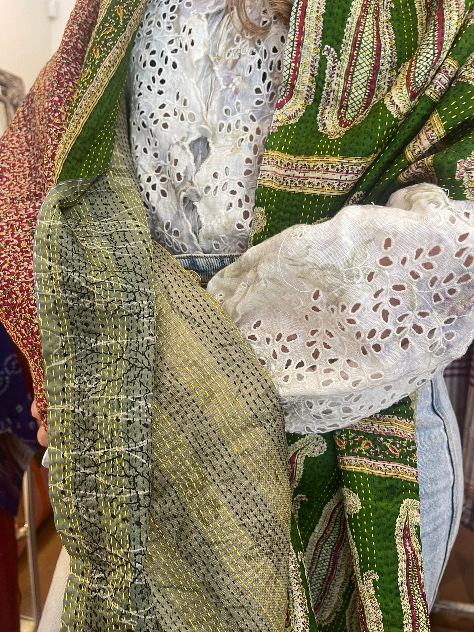 Kantha Silk Muffler - Forest Paisley
