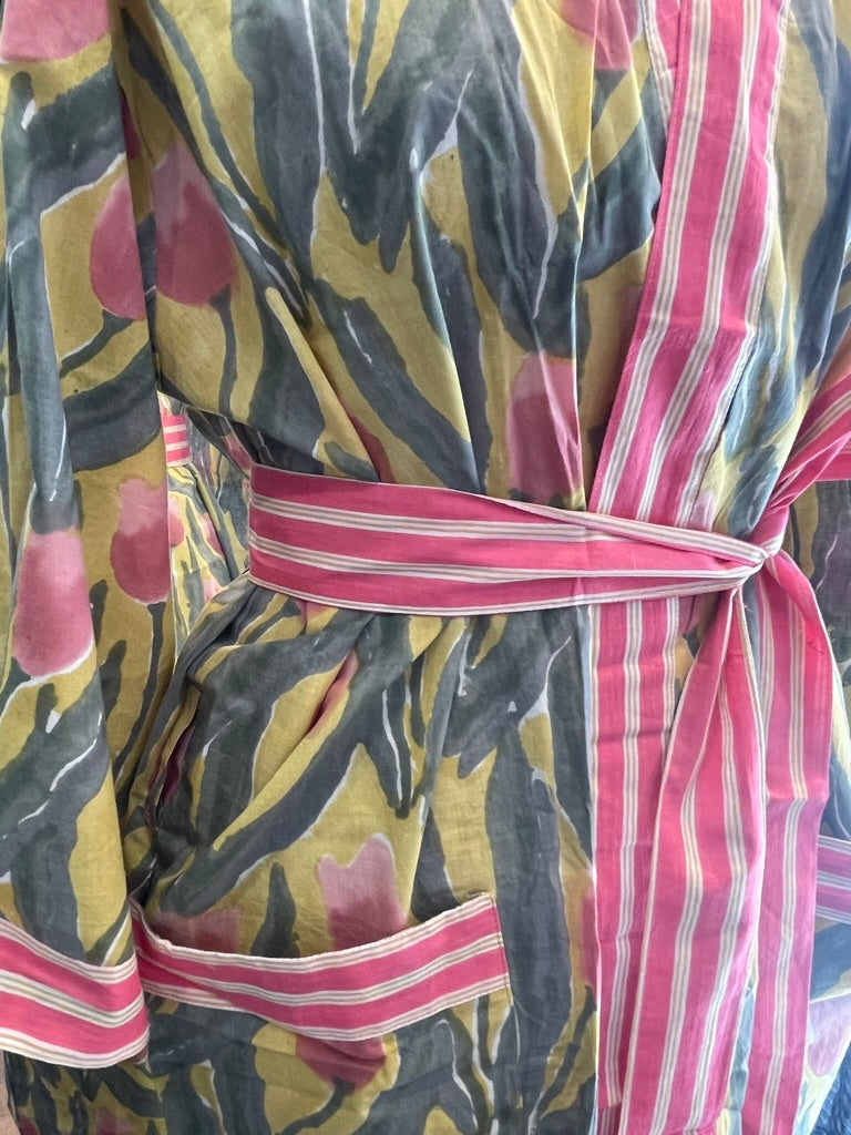 Cotton KIMONO - TULIPS Blockprint