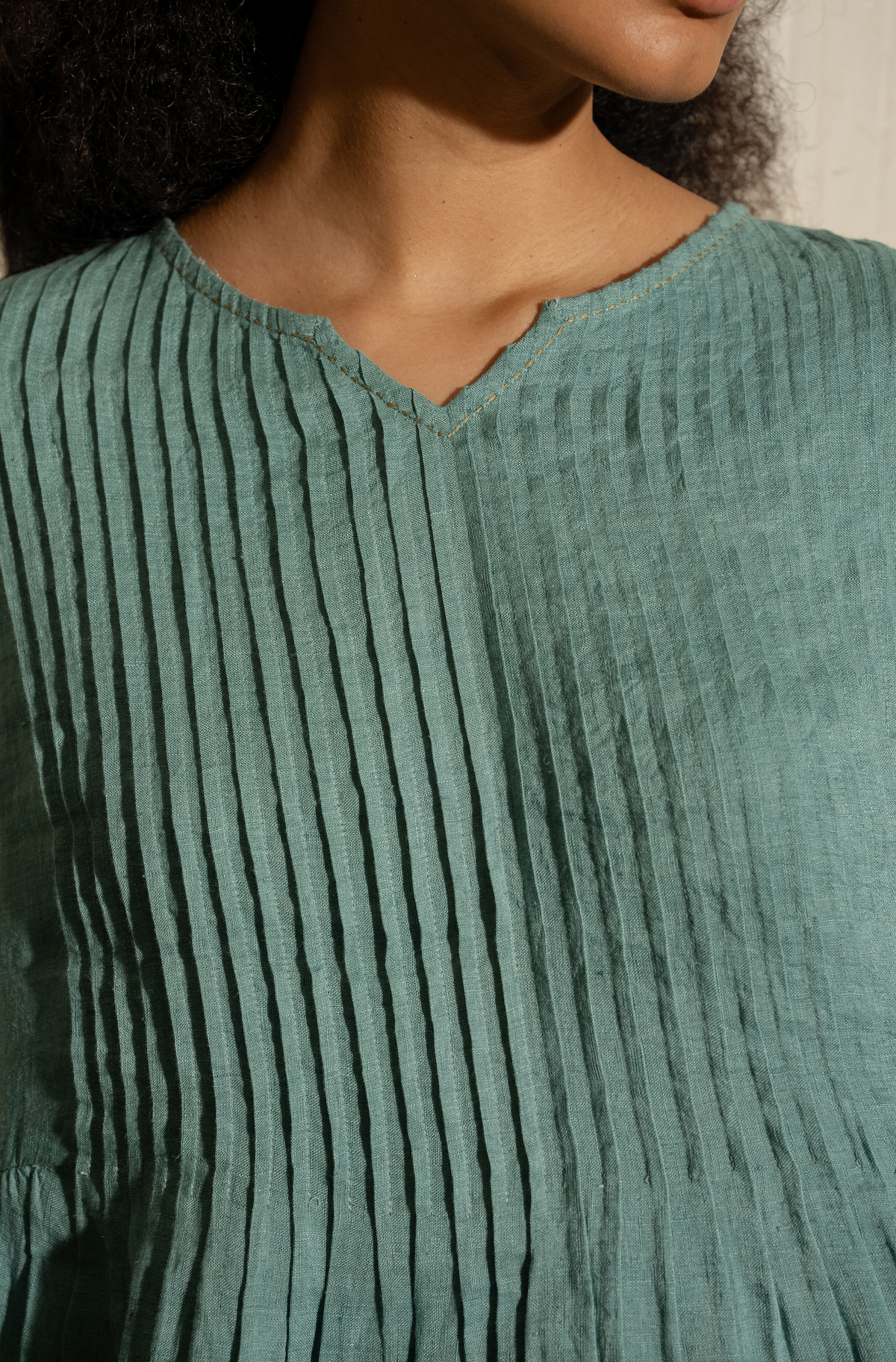 BRAHMA LINEN DRESS - Mineral Green Pintuck