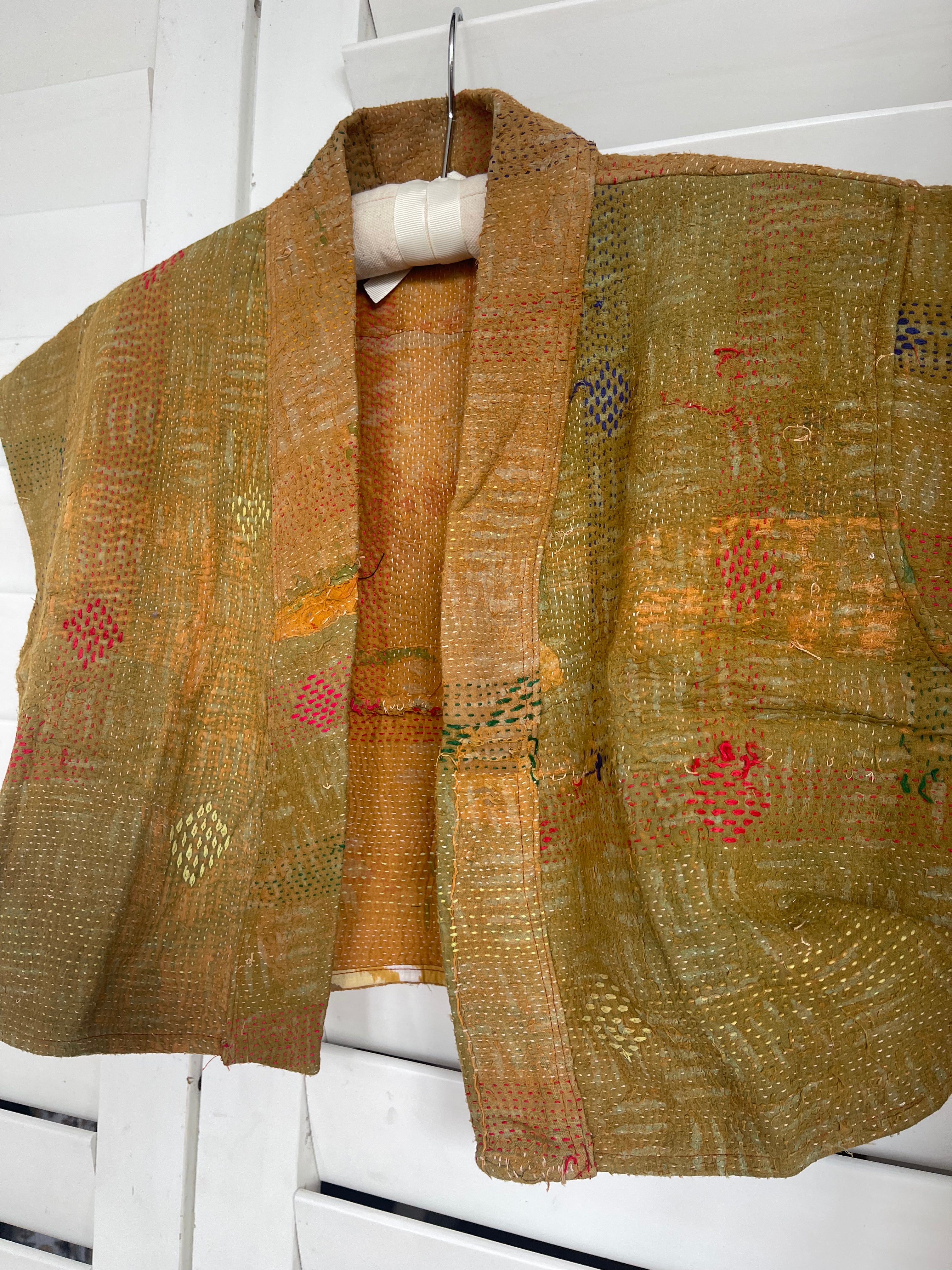 Capped Sleeve Top - Golden Kantha