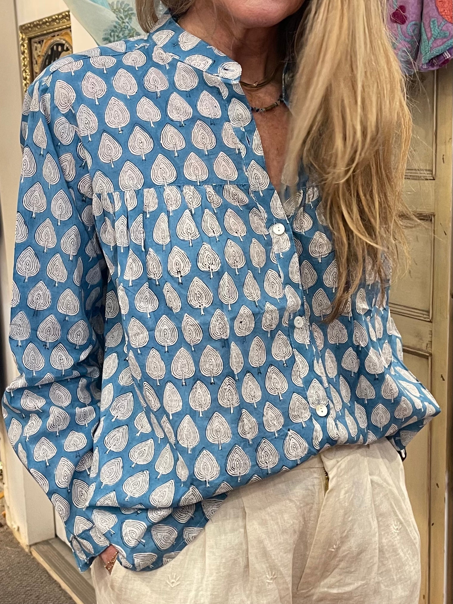 Handblock Printed Blouse - NORWEGIAN LAKE