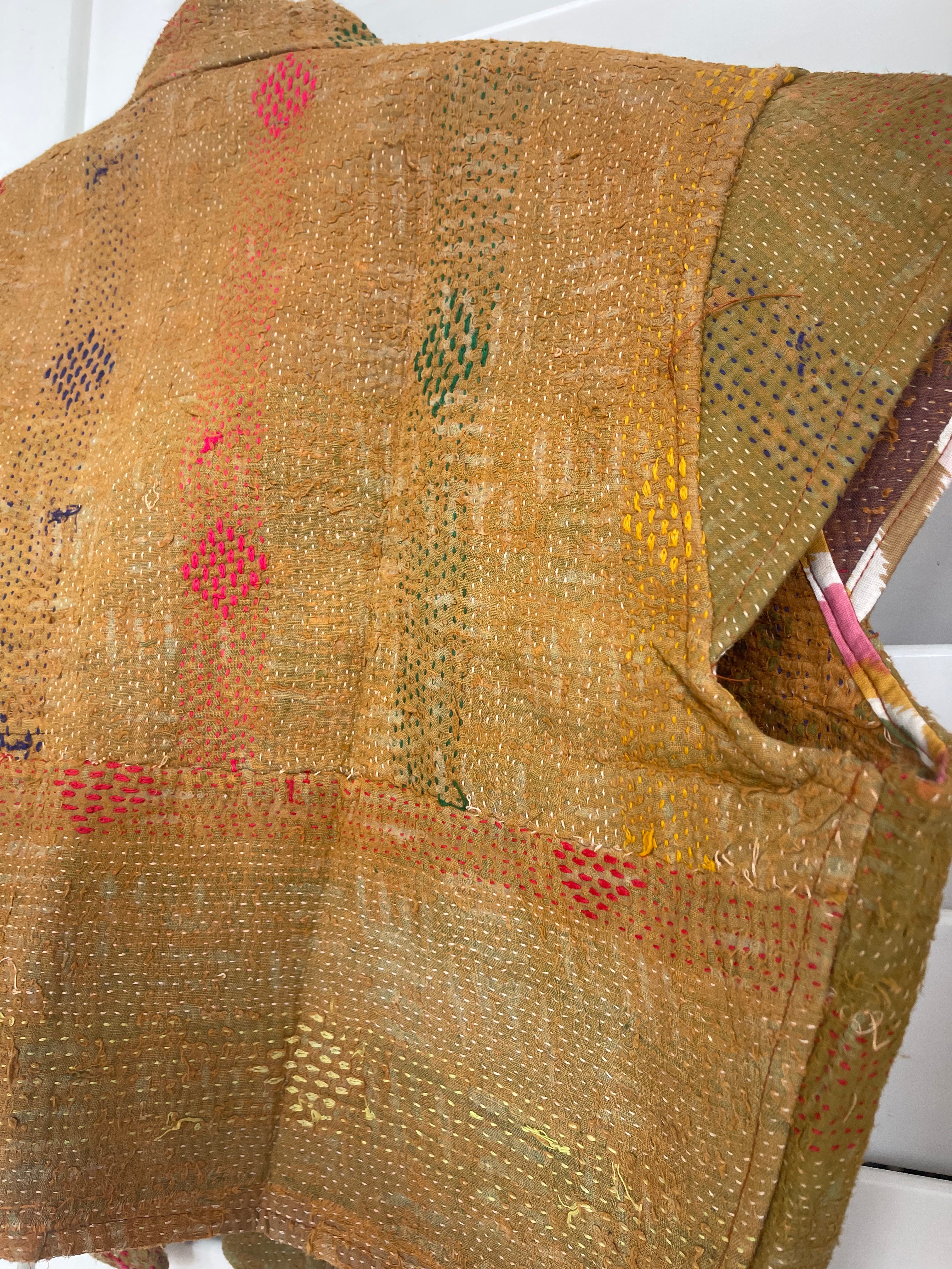 Capped Sleeve Top - Golden Kantha