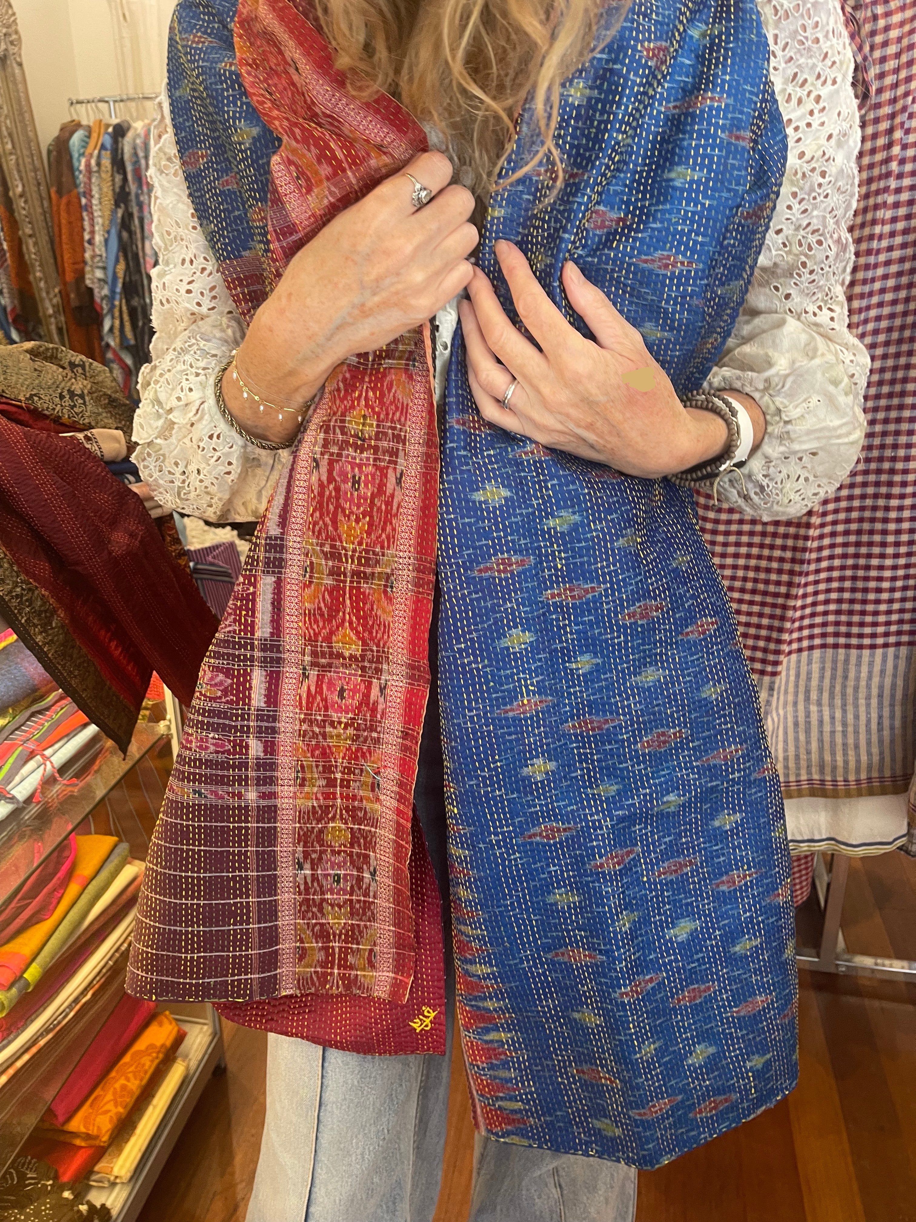 Kantha Silk Muffler - Indigo Rust