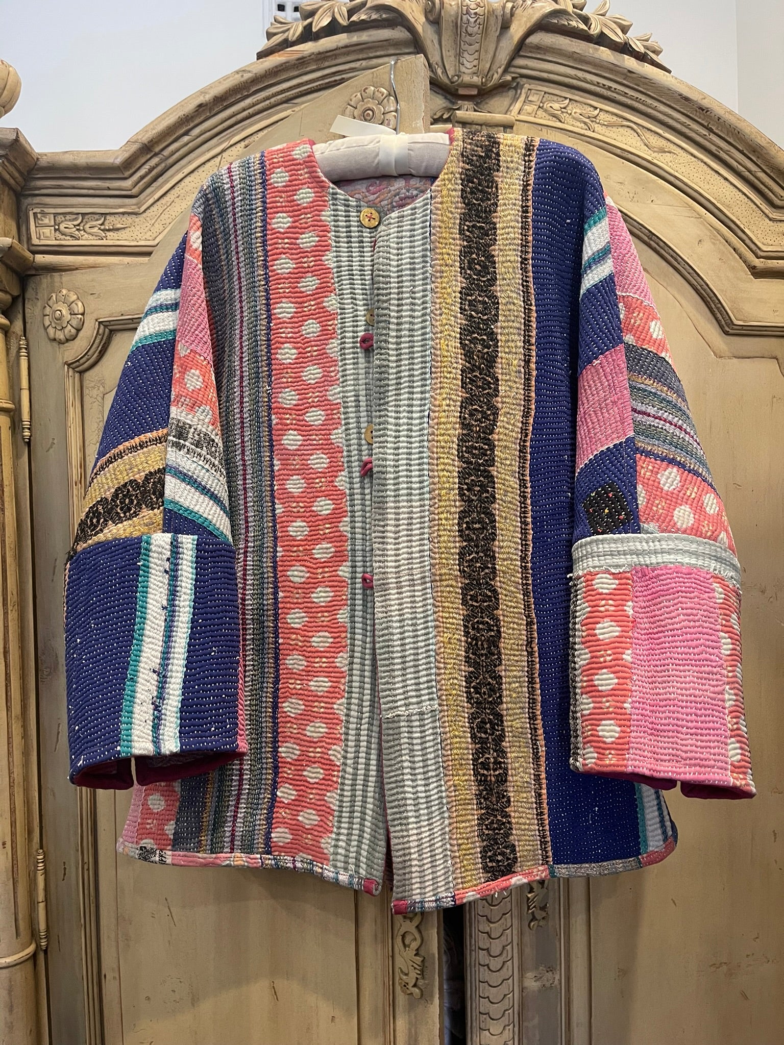 Reversible Vintage Kantha Jacket - STRIPE
