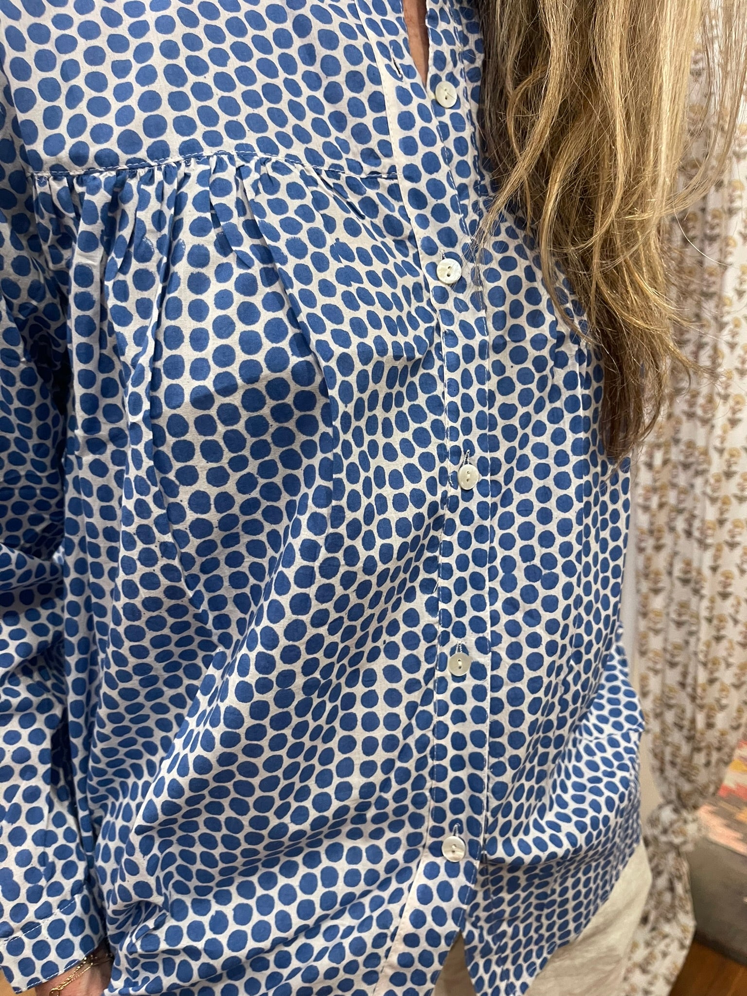 Handblock Printed Blouse - DOTTY in BLUE