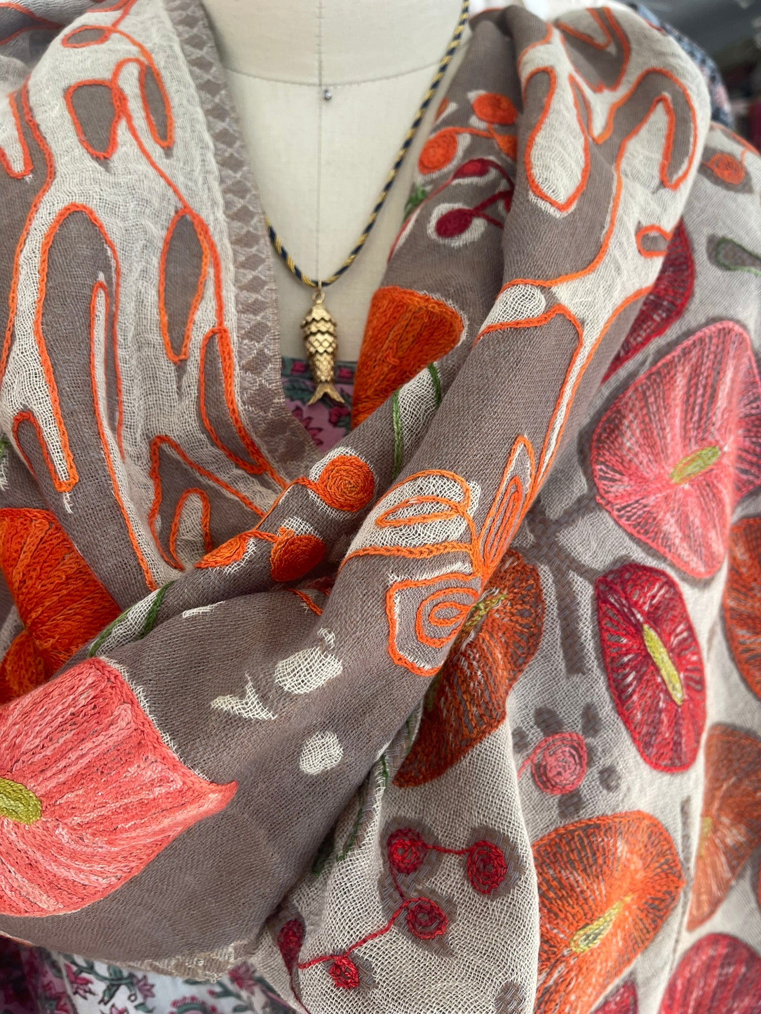 Embroidered Wool Scarf - DESERT FLORAL