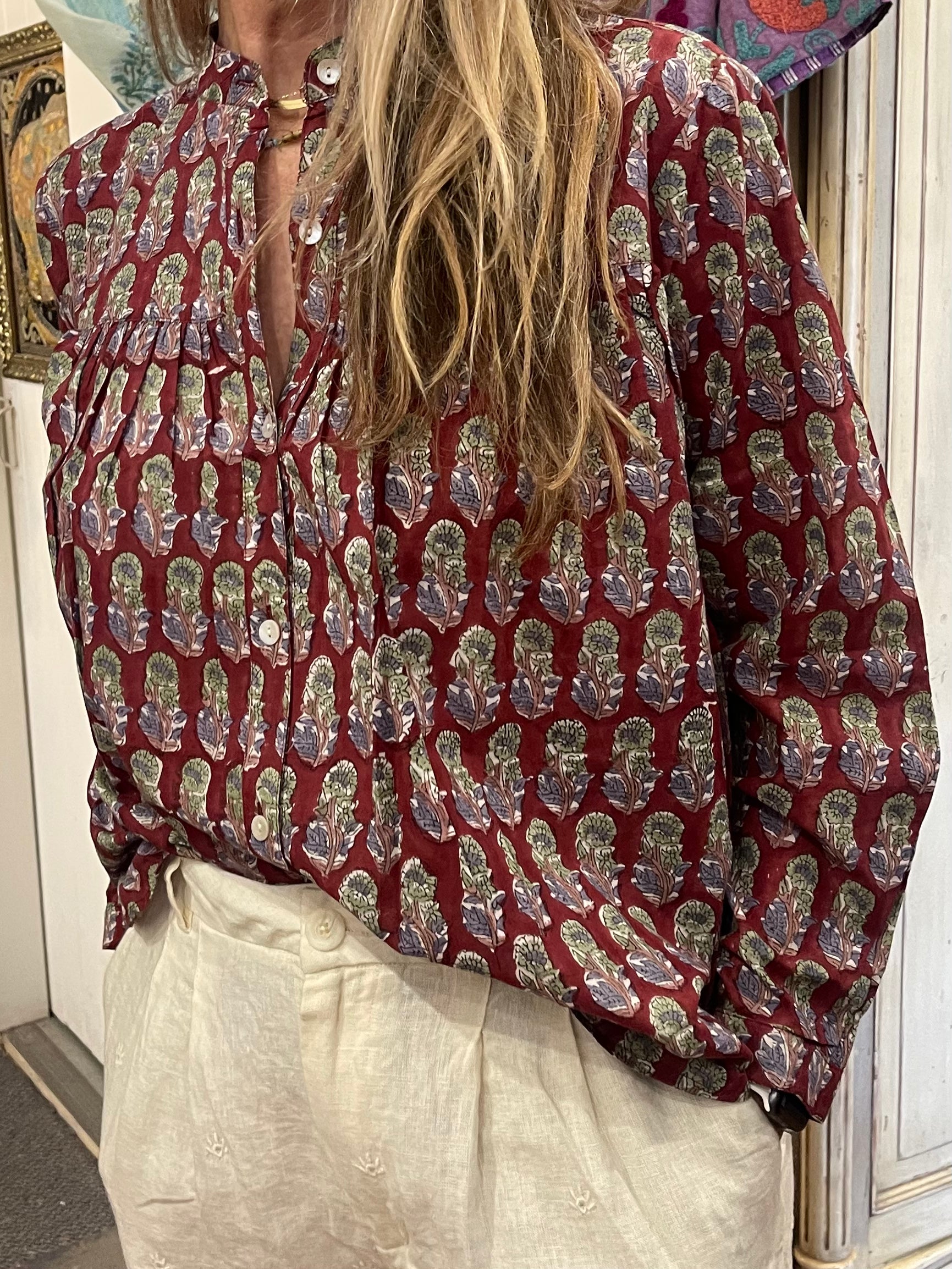 Handblock Printed Blouse - CRIMSON FLOWERS