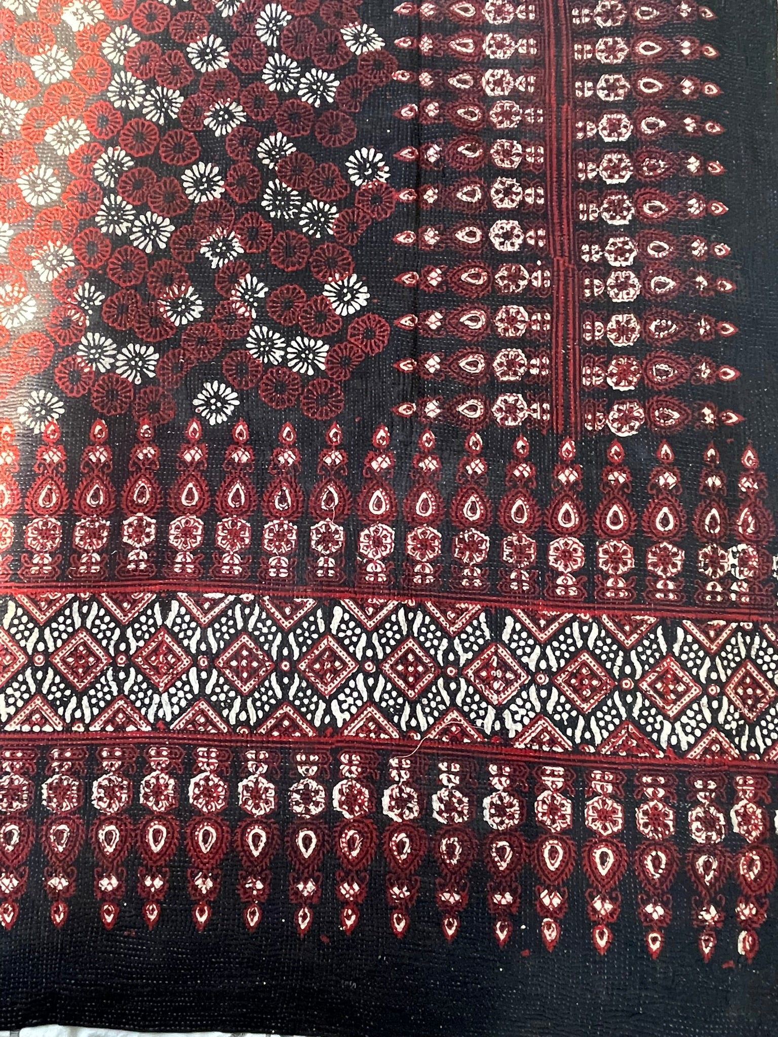 VINTAGE AJRAKH KANTHA  - Indigo Meadow