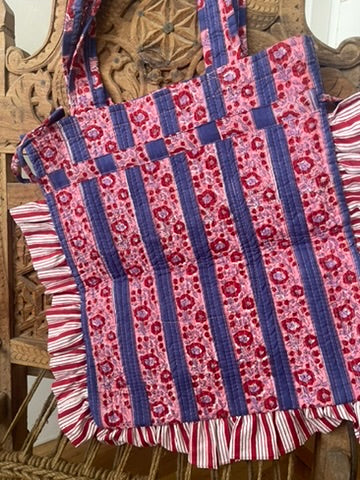 Quilted Block Print Tote - Nivi Stripe