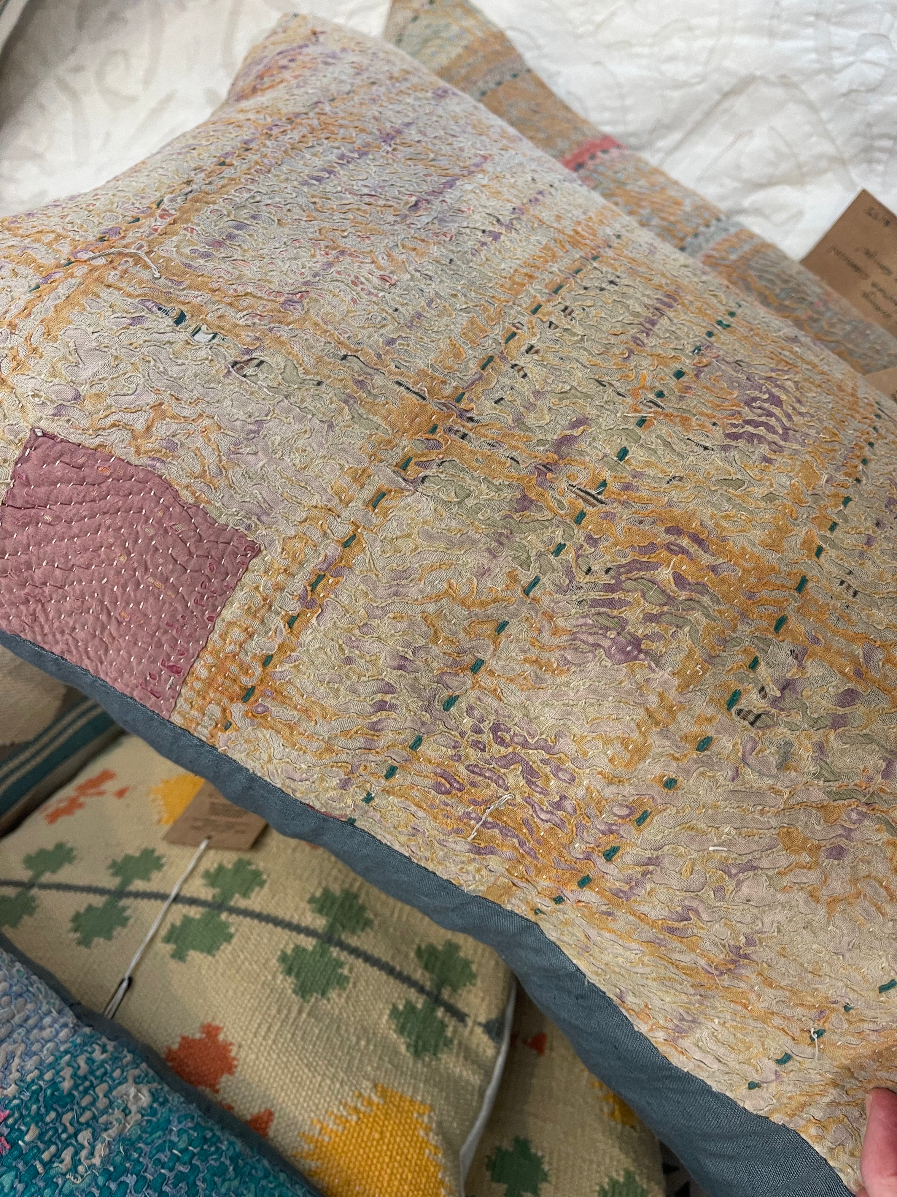 Linear Vintage Kantha Cushion - Desert Patch