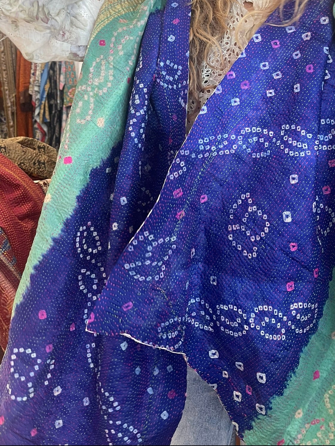 Kantha Silk Muffler - Violet Ikat