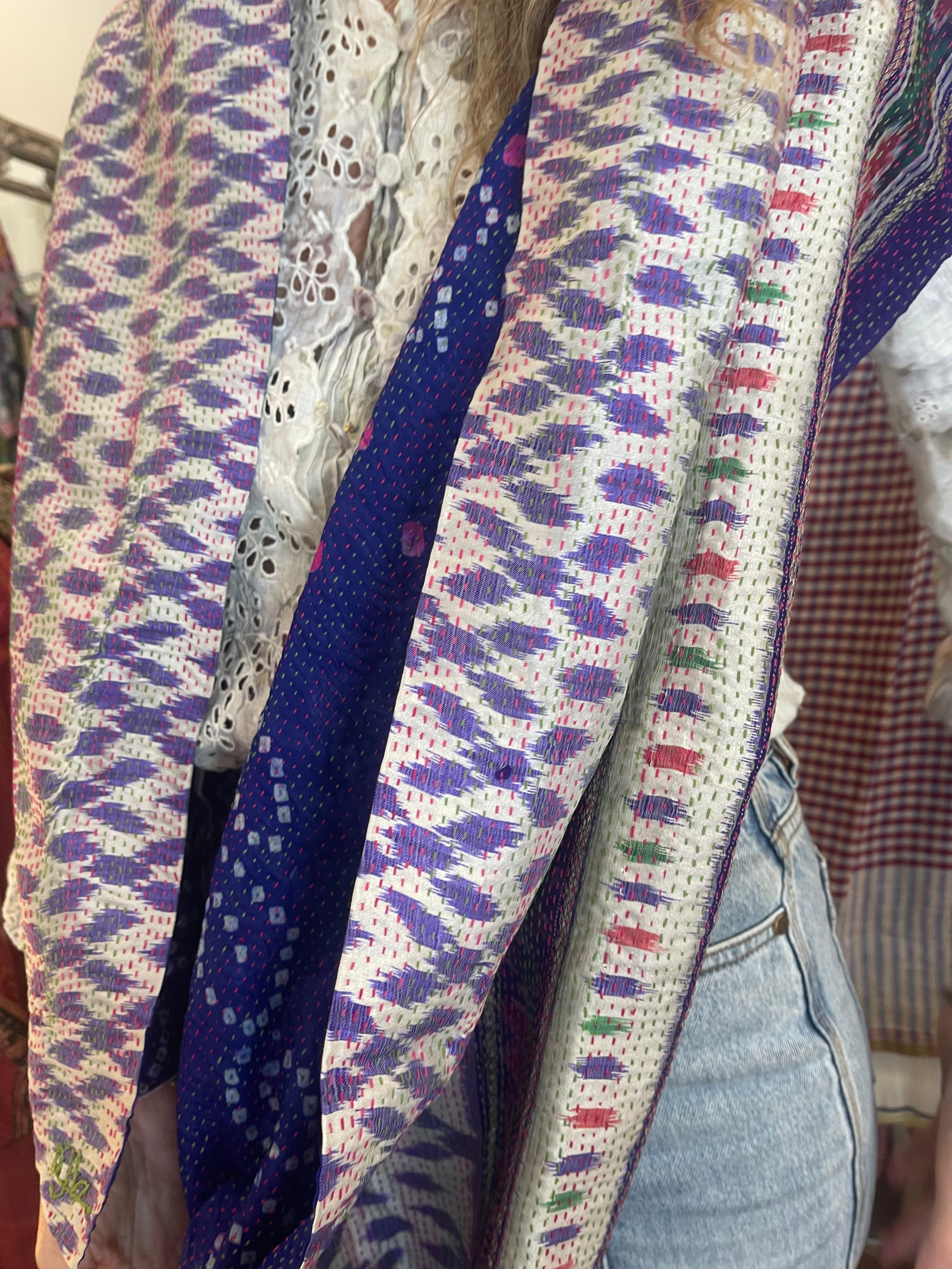 Kantha Silk Muffler - Violet Ikat