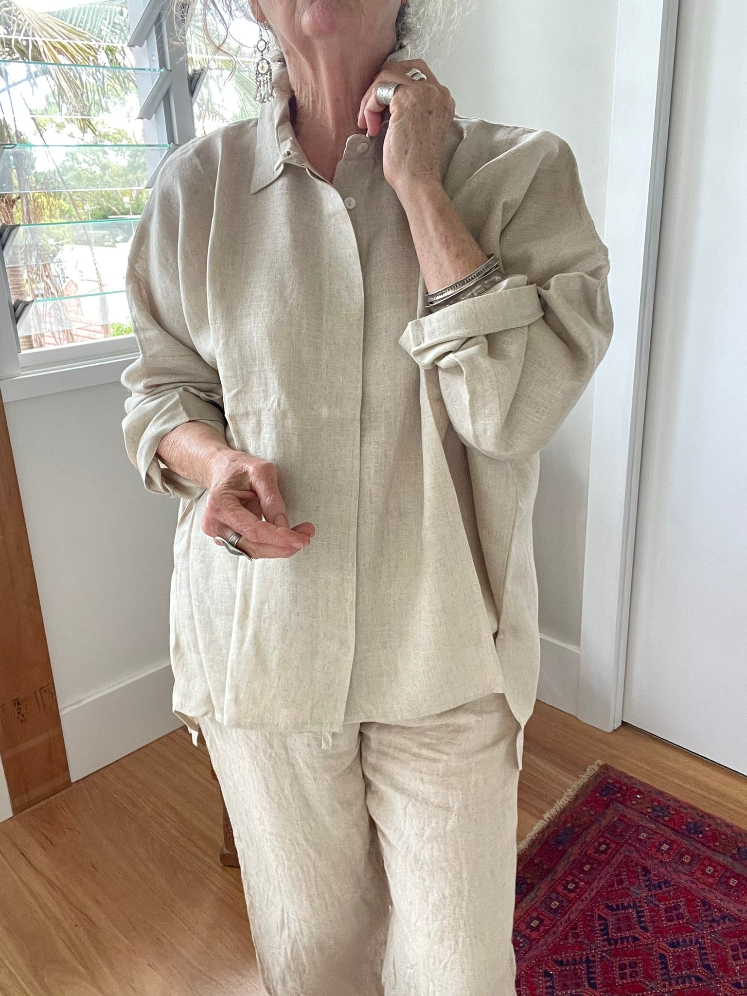 LINEN OVERSIZE SHIRT - Putty