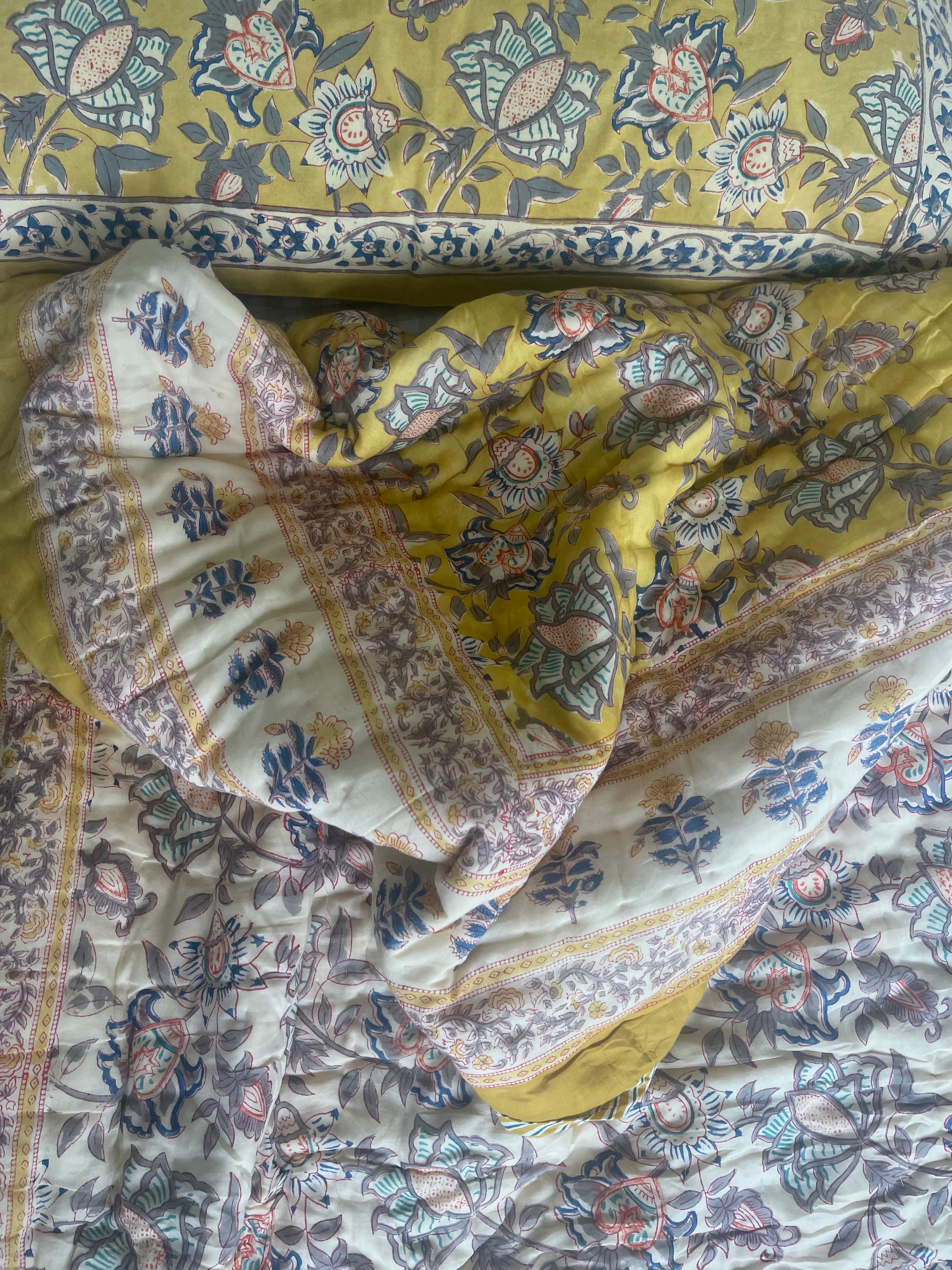Jaipuri Cotton Quilt - BUTTER YELLOW FLORAL