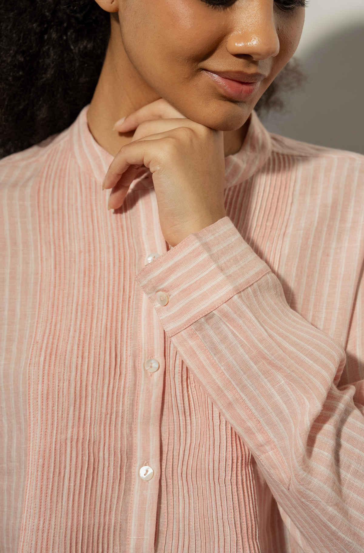 MOHINI LINEN PINTUCK SHIRT - Light Rose