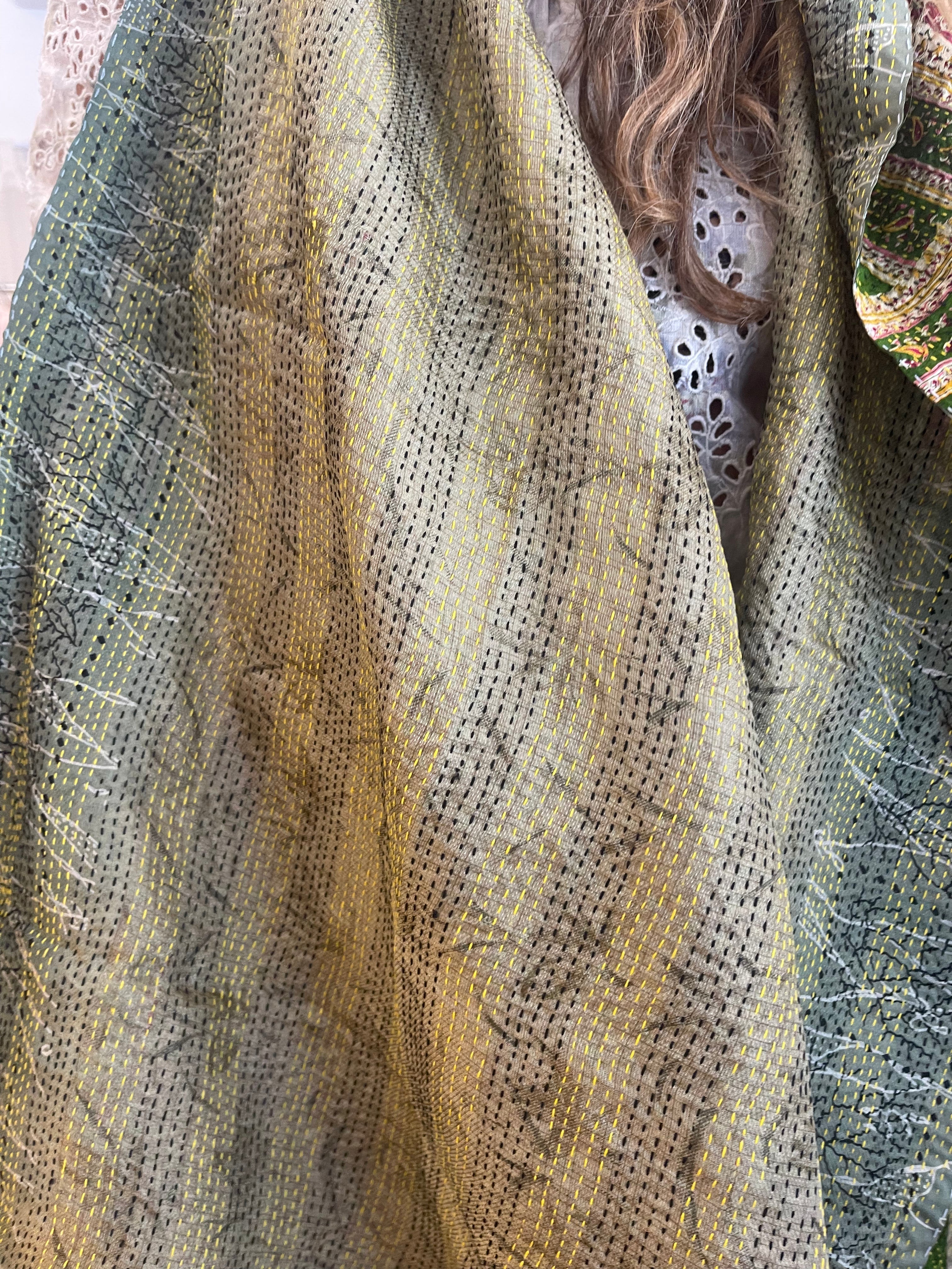 Kantha Silk Muffler - Forest Paisley