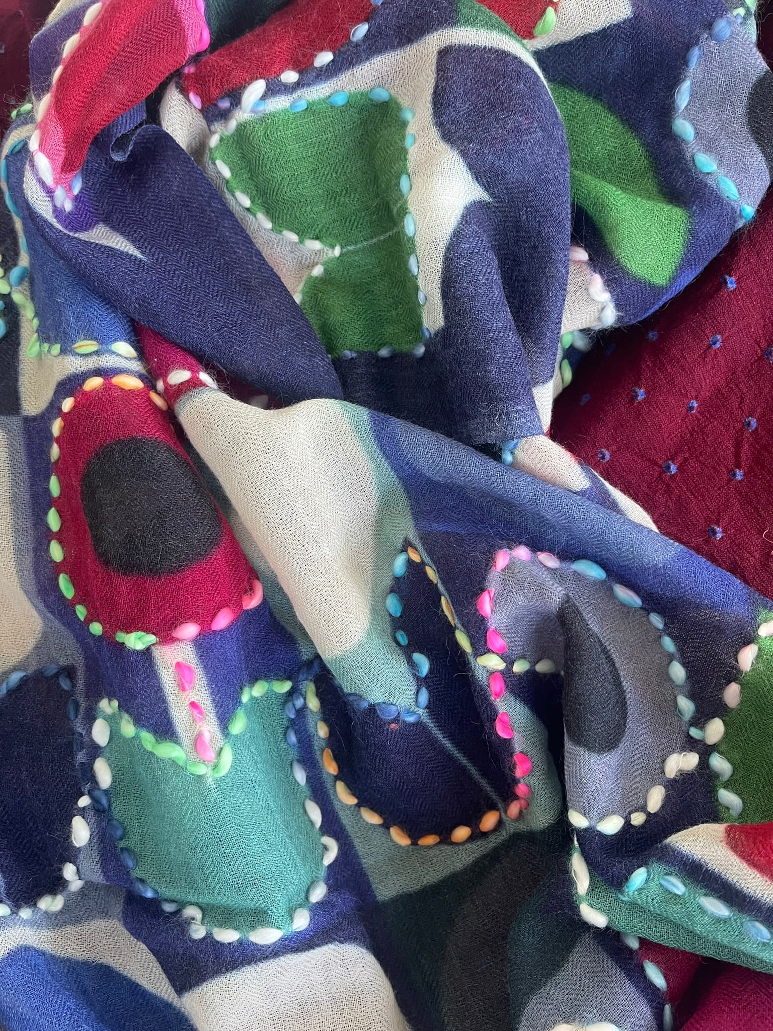 Embroidered Merino Scarf - Tulip in a Pot