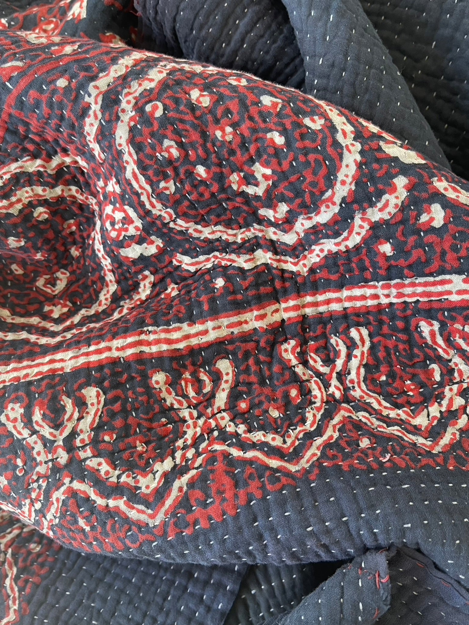 VINTAGE AJRAKH KANTHA - Indigo Night Garden