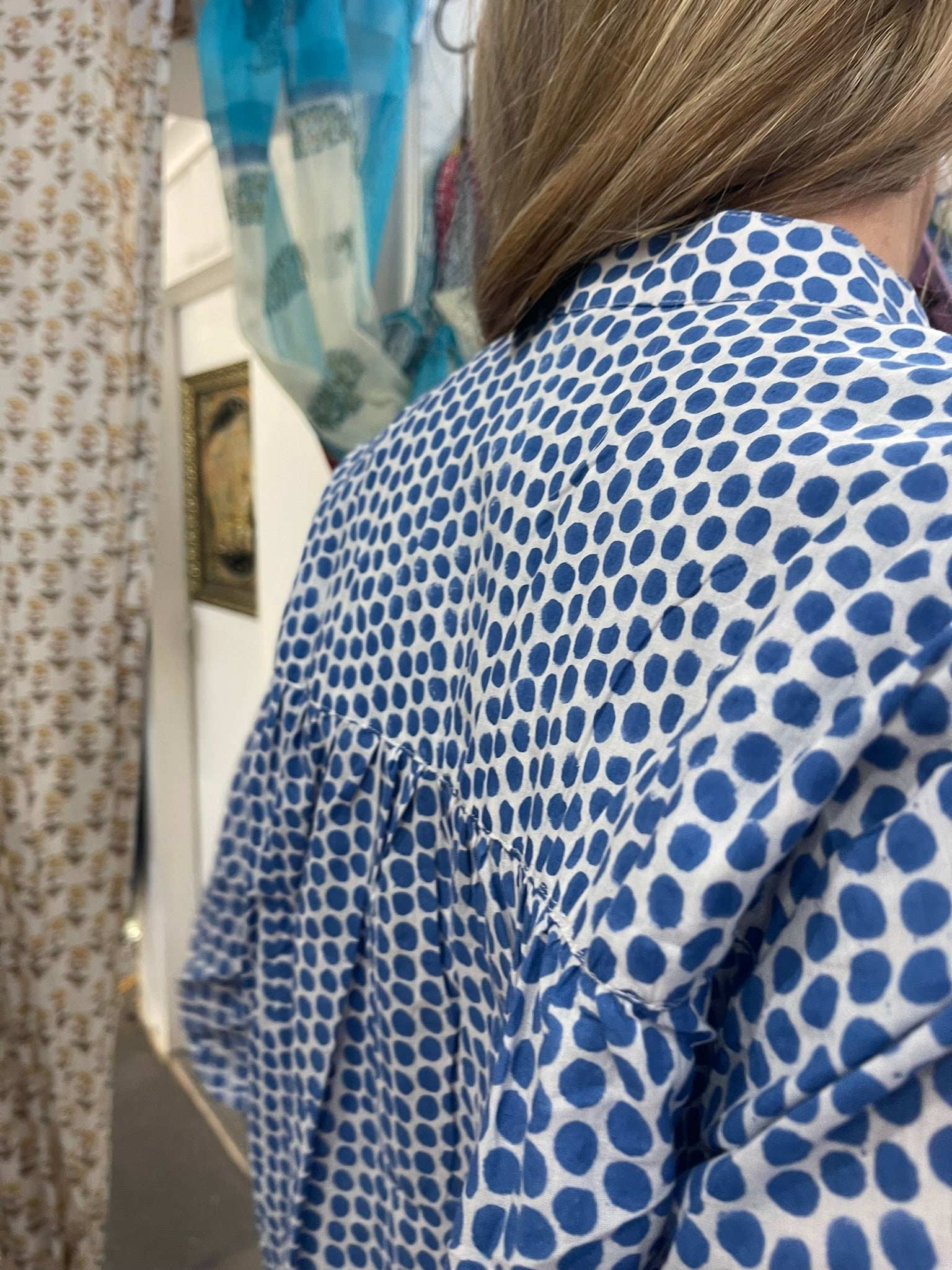 Handblock Printed Blouse - DOTTY in BLUE