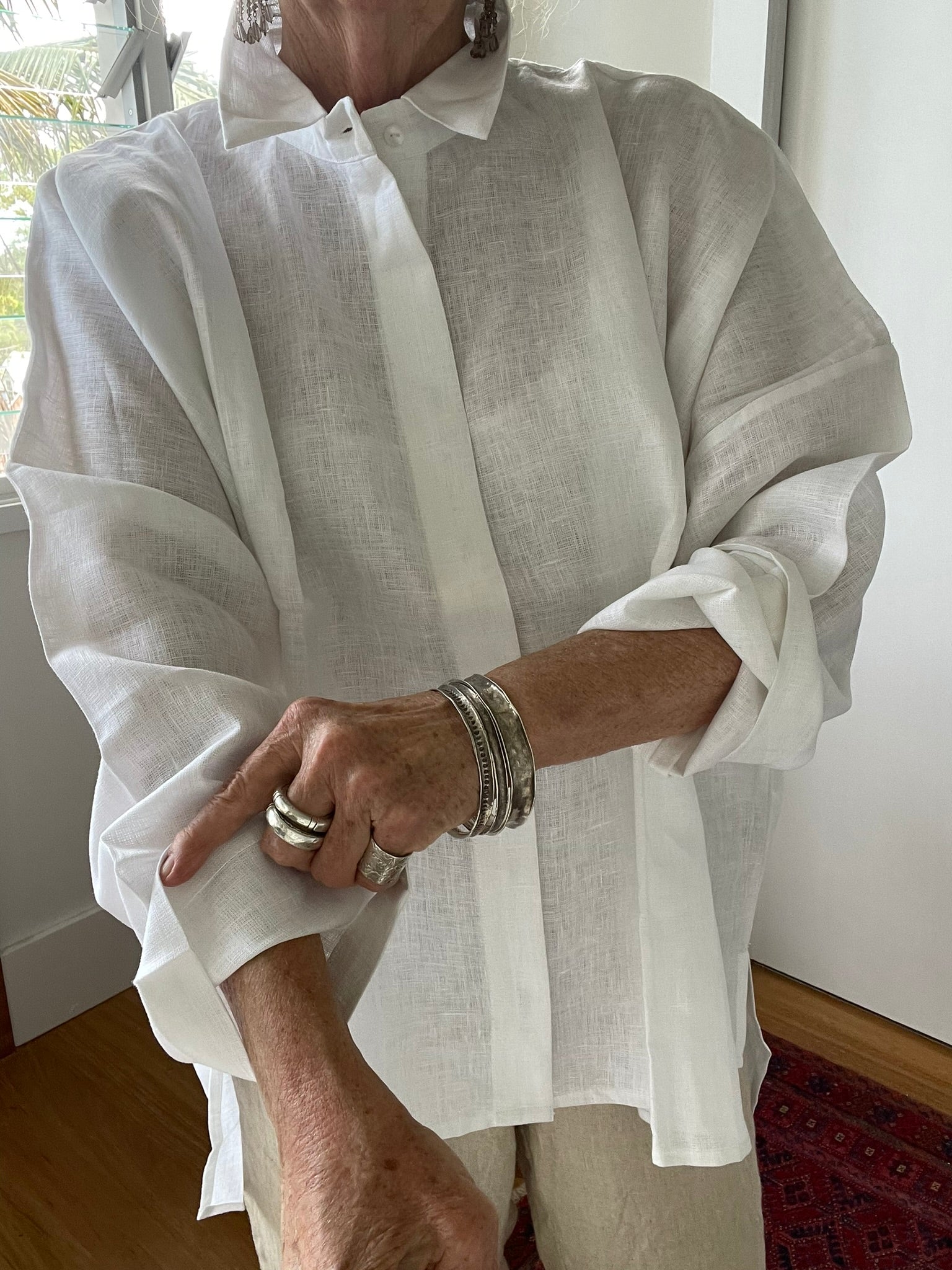 LINEN OVERSIZE SHIRT - White