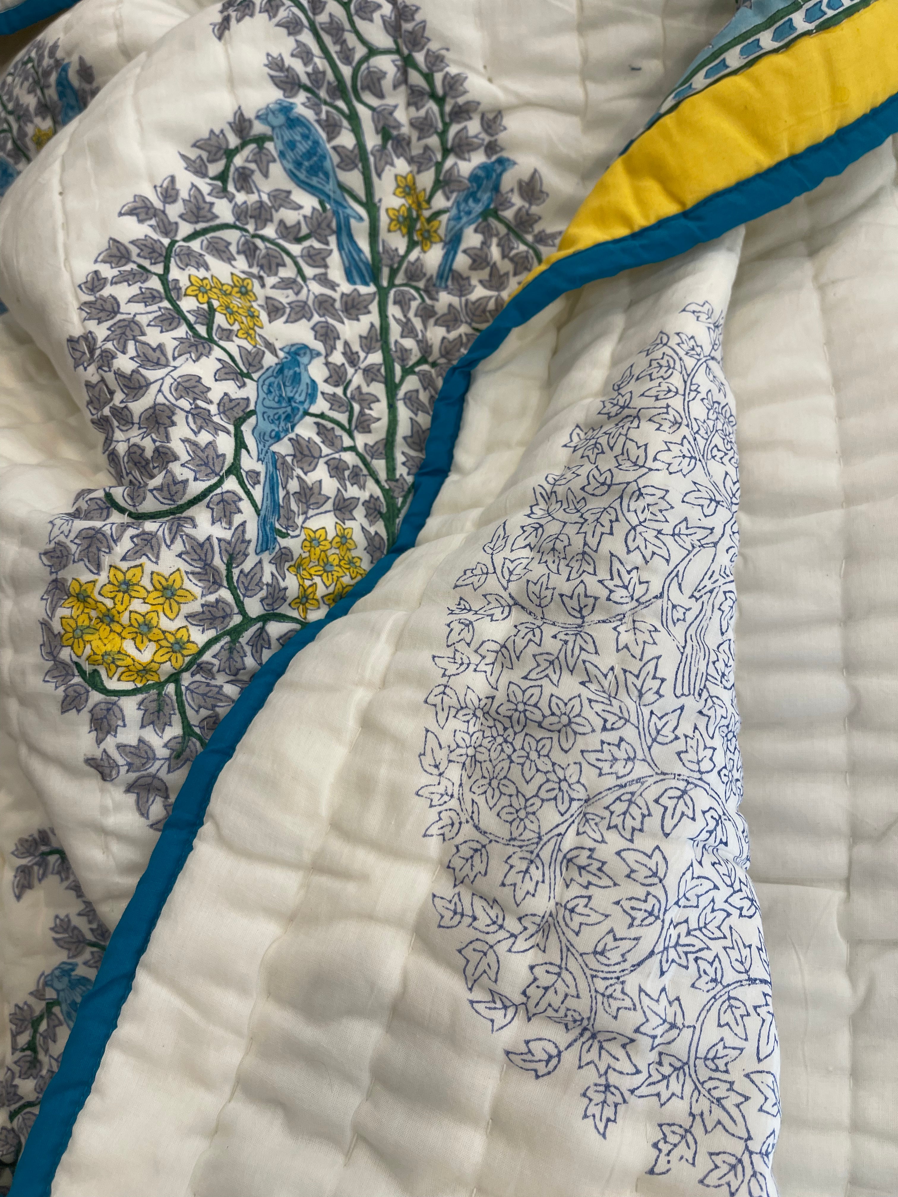 Jaipuri Cotton Quilt - Bird in a Pear Tree