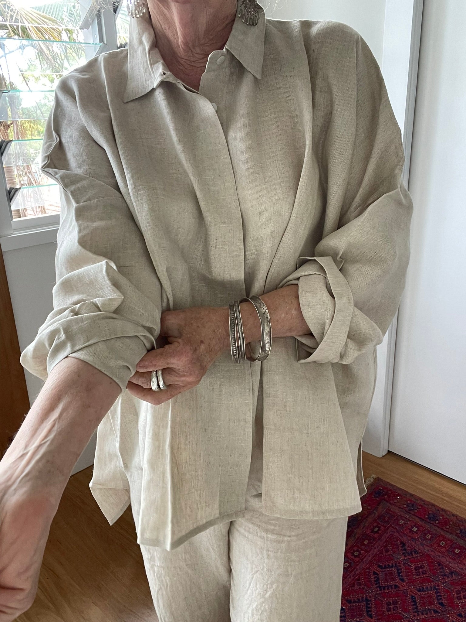 LINEN OVERSIZE SHIRT - Putty