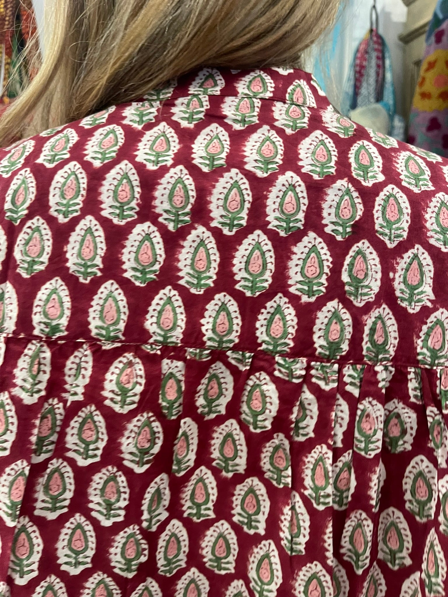 Handblock Printed Blouse - CRIMSON MEADOW