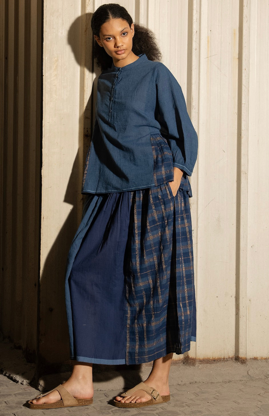OJAS COTTON STRIPE SHIRT - Indigo Lurex