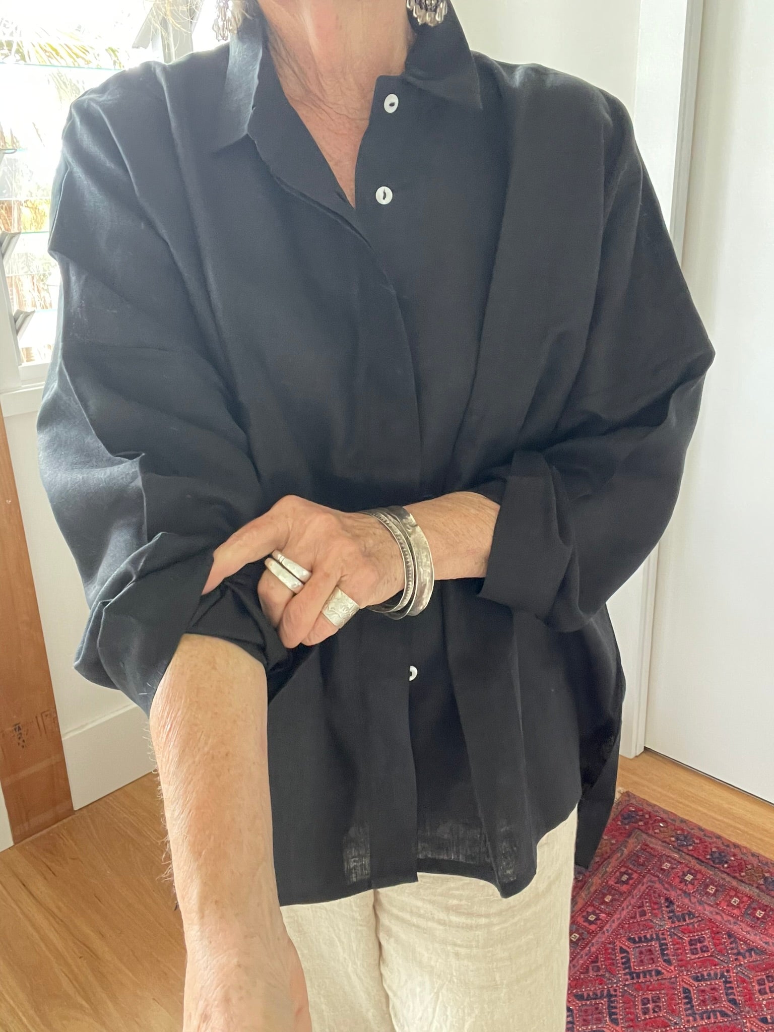 LINEN OVERSIZE SHIRT - Black