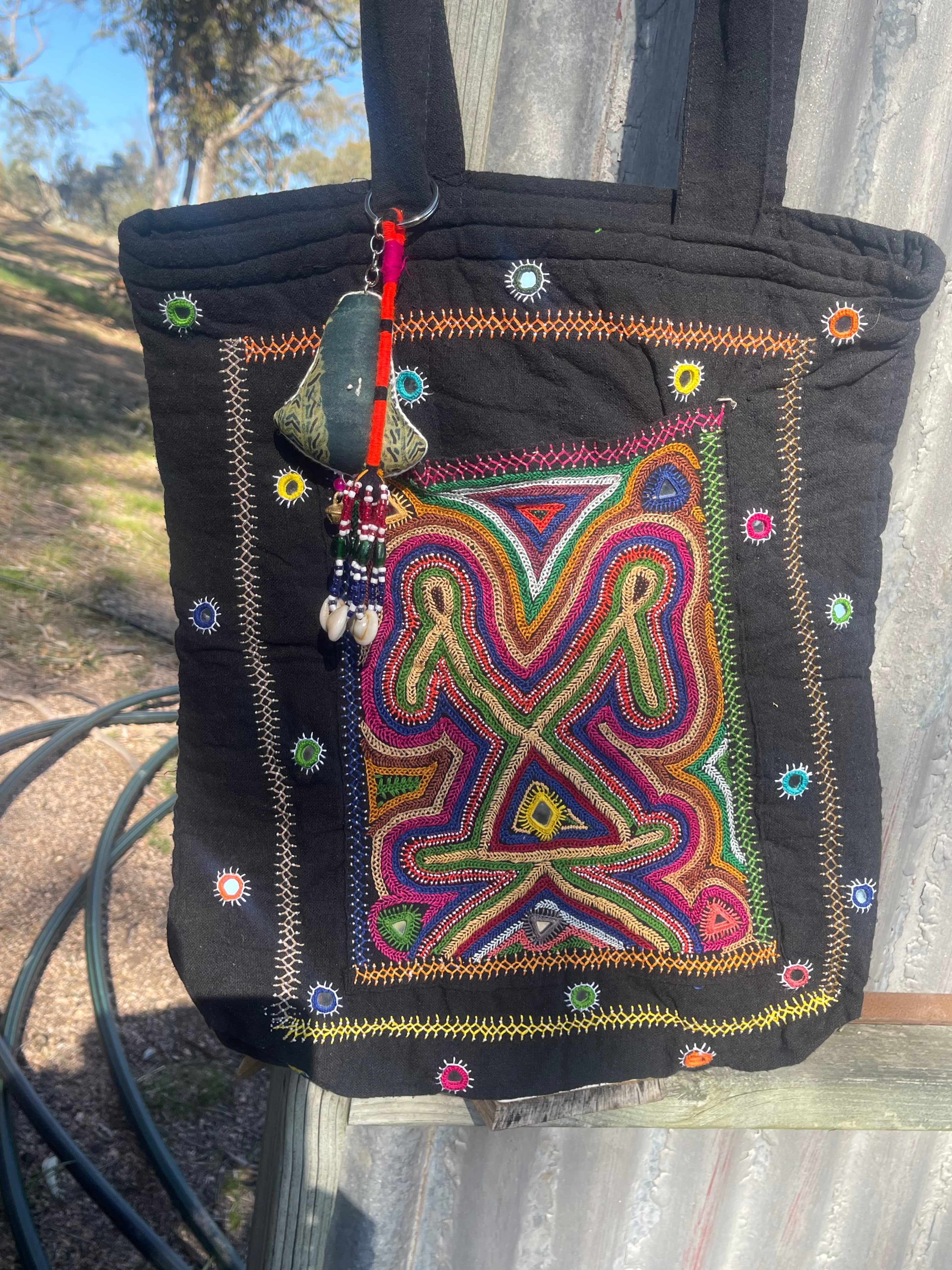 Kutch Tribal Mirrored Tote - COBALT COASTLINE