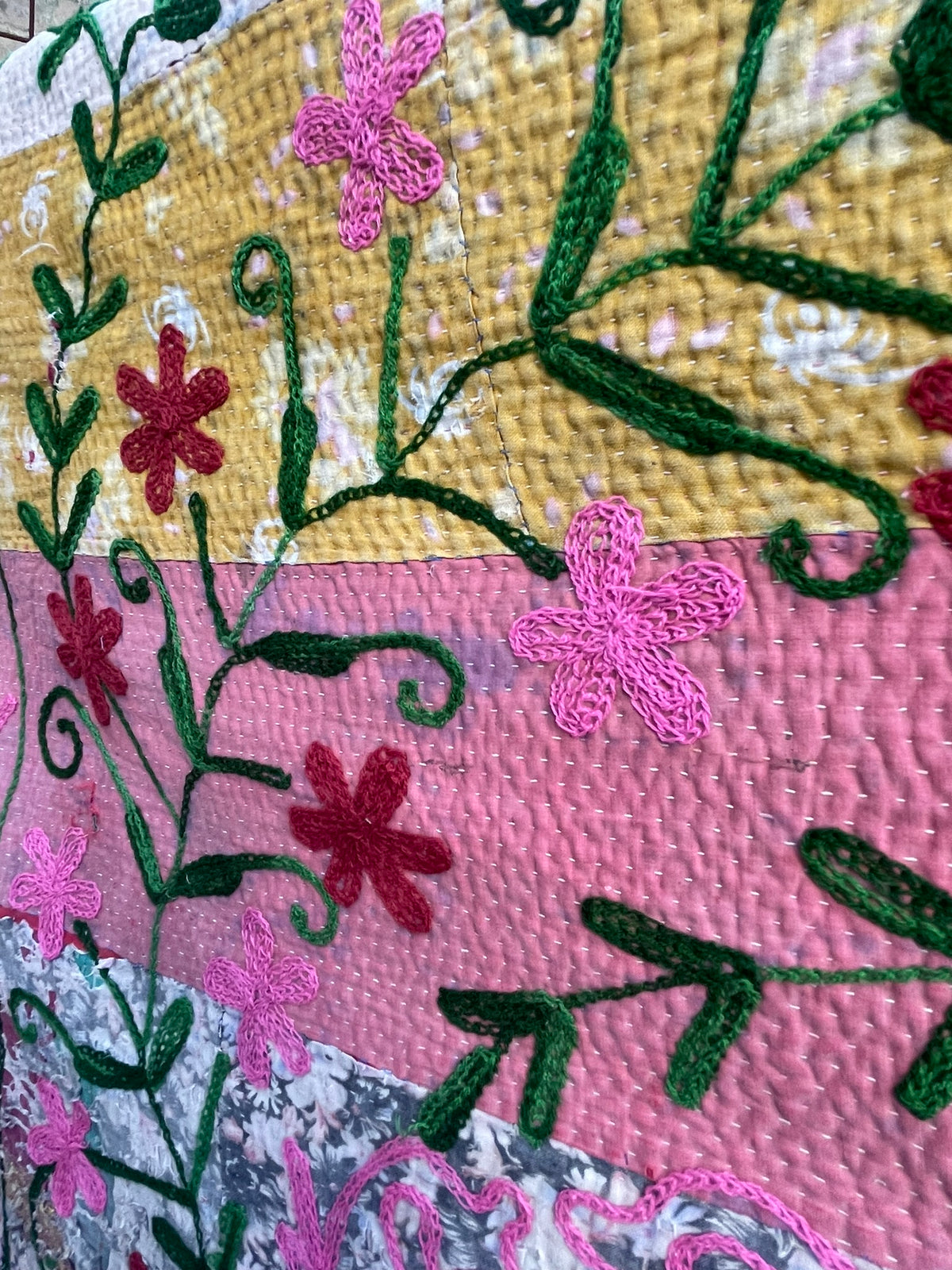 Suzani Vintage Kantha - CACTUS FLOWER