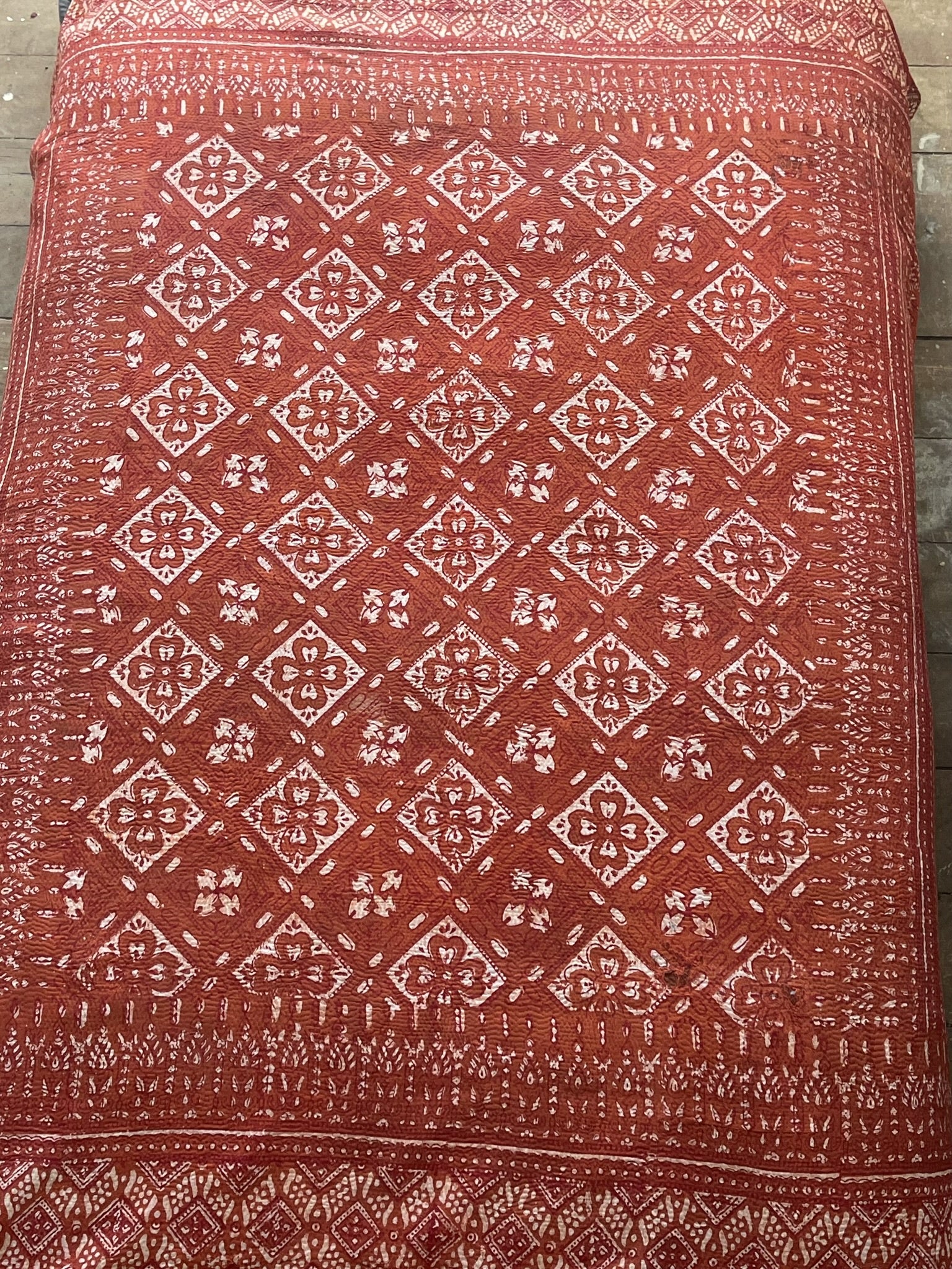 VIntage Ajrakh Kantha - DIAMONDS