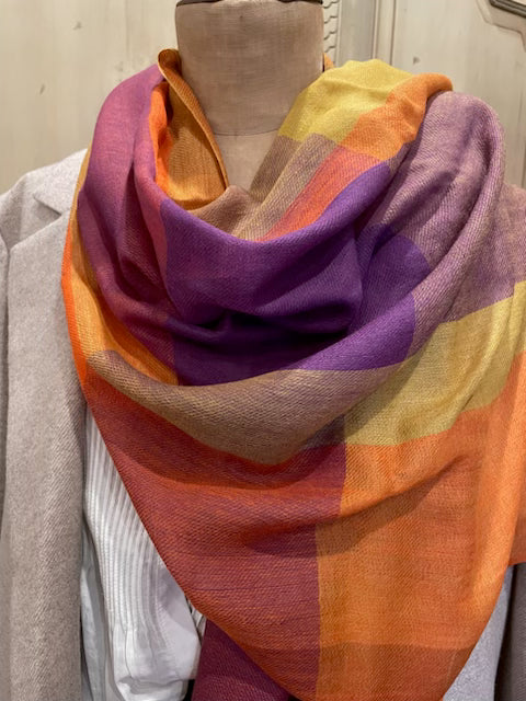 Fine Merino Wool Scarf - Autumn Check