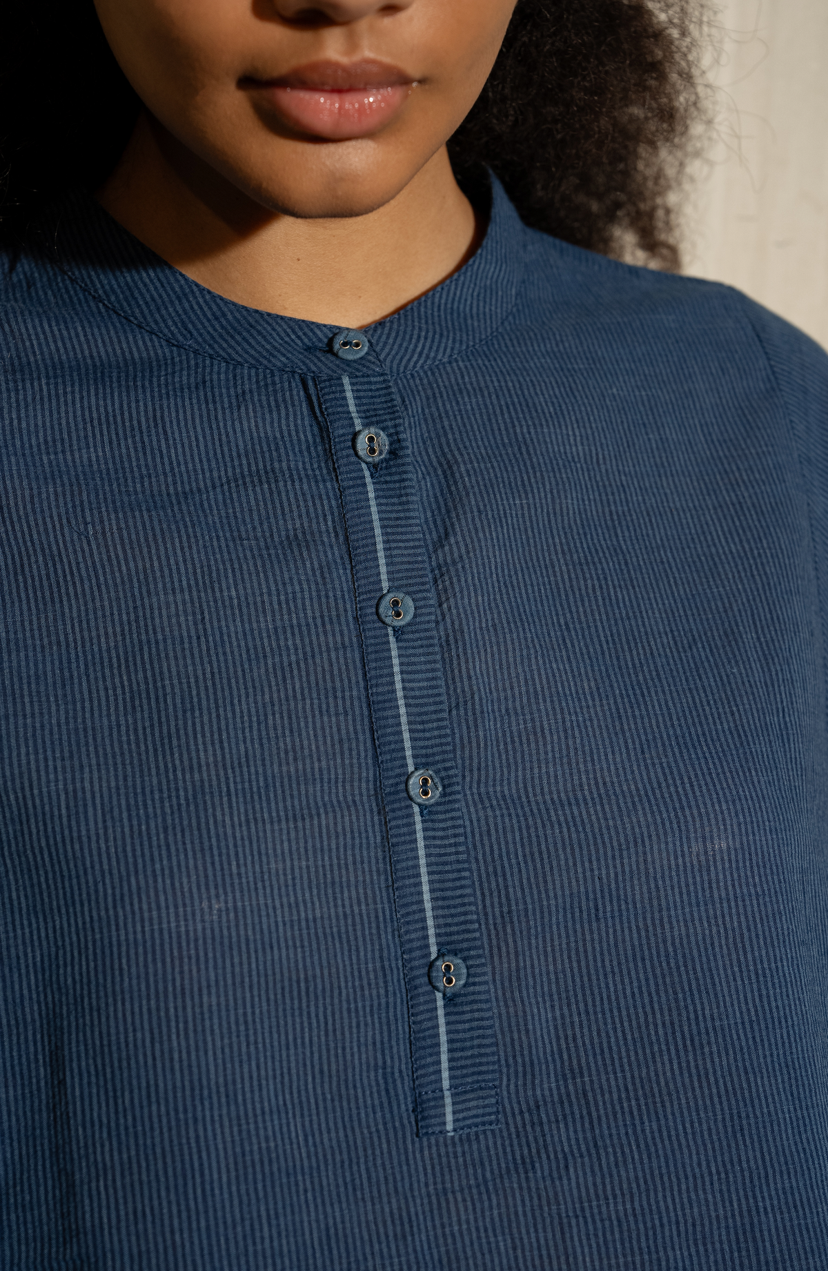 OJAS COTTON STRIPE SHIRT - Indigo Lurex