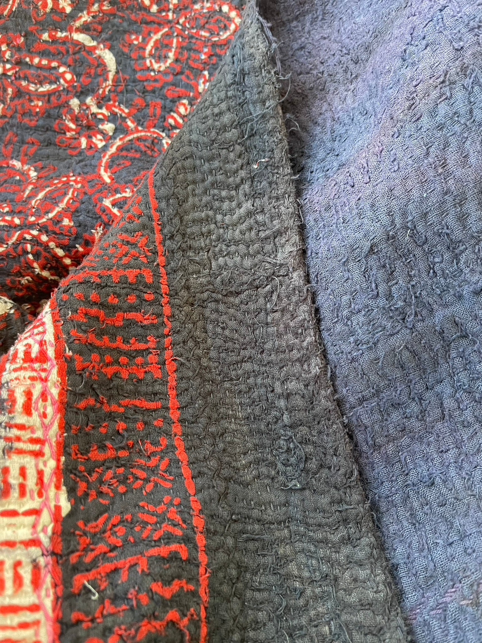 VINTAGE AJRAKH KANTHA - Indigo Night Flower